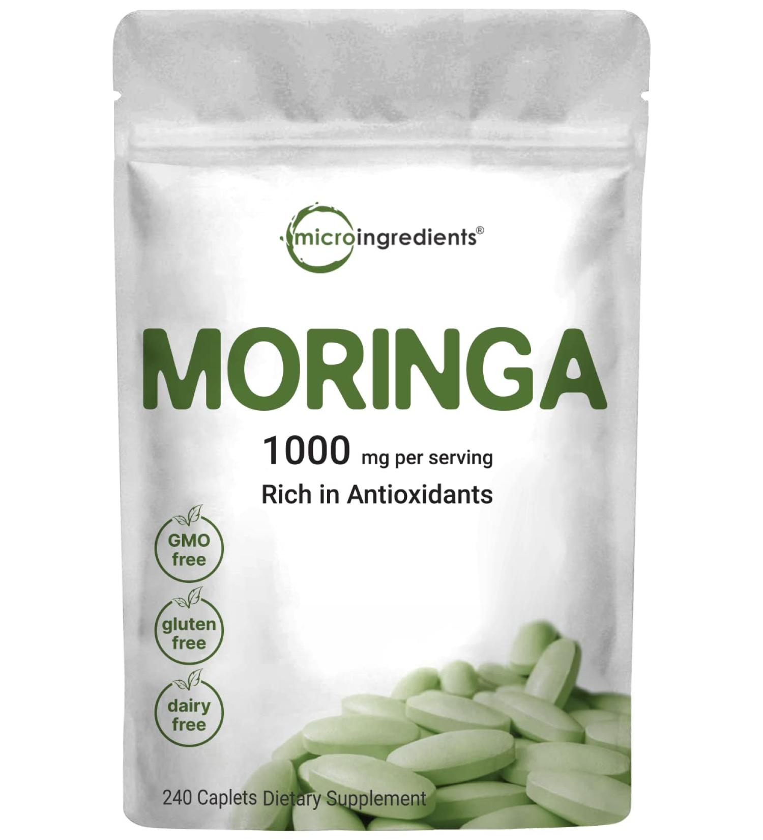 Micro Ingredients Moringa Oleifera 1000mg 240 Caplets - Whole Leaf Extract Green Superfood Supplement | Non-GMO, Gluten-Free | 240 Count Pack - Buy Online on GoSupps.com