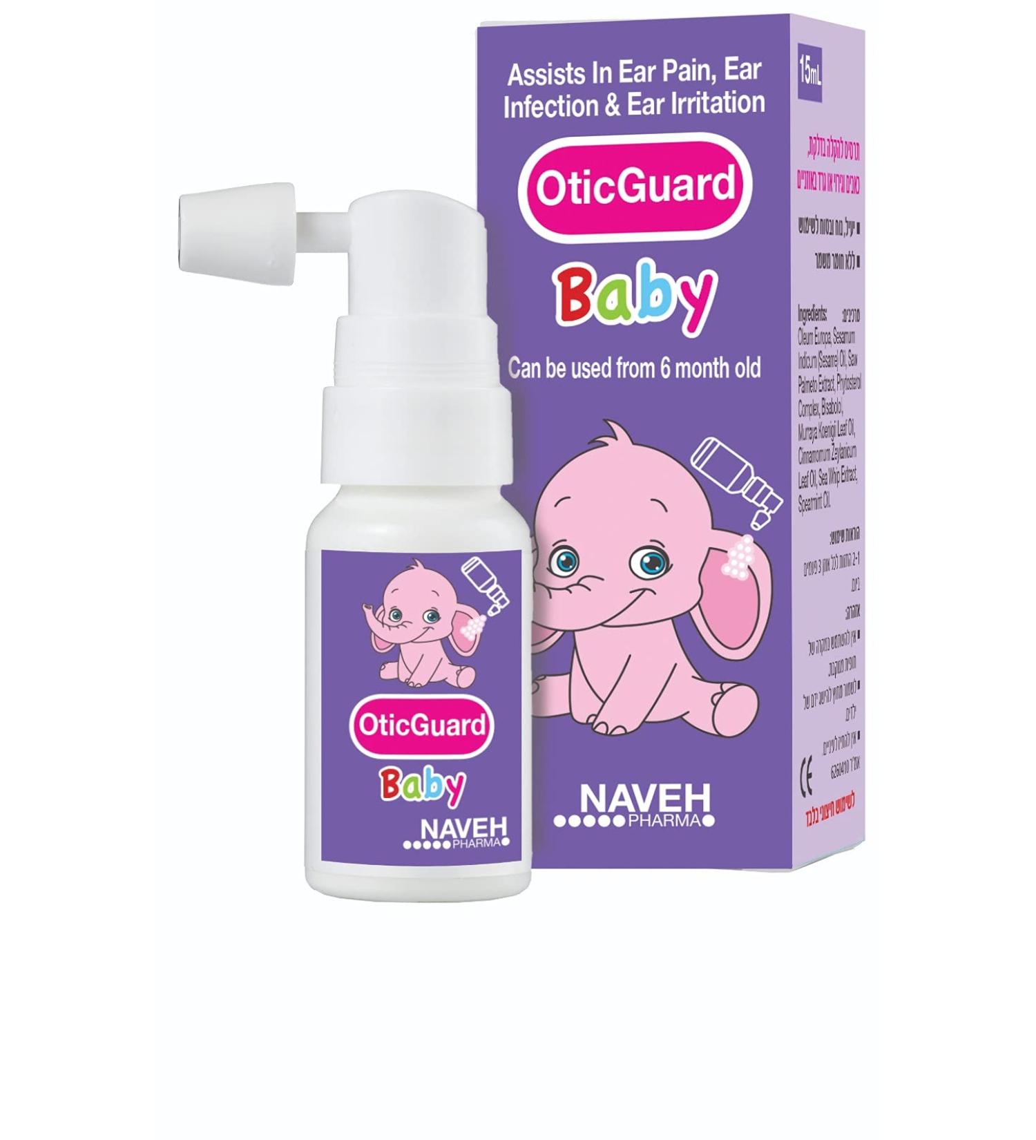 NAVEH PHARMA Otic Guard Baby - Herbal-Oil Blend Spray for Ear Infections & Pain in Babies - Ear Wax Removal & Softener for Clogged Ears - Swimmer's Ear Relief (0.5 Fl Oz) - Buy Online on GoSupps.com