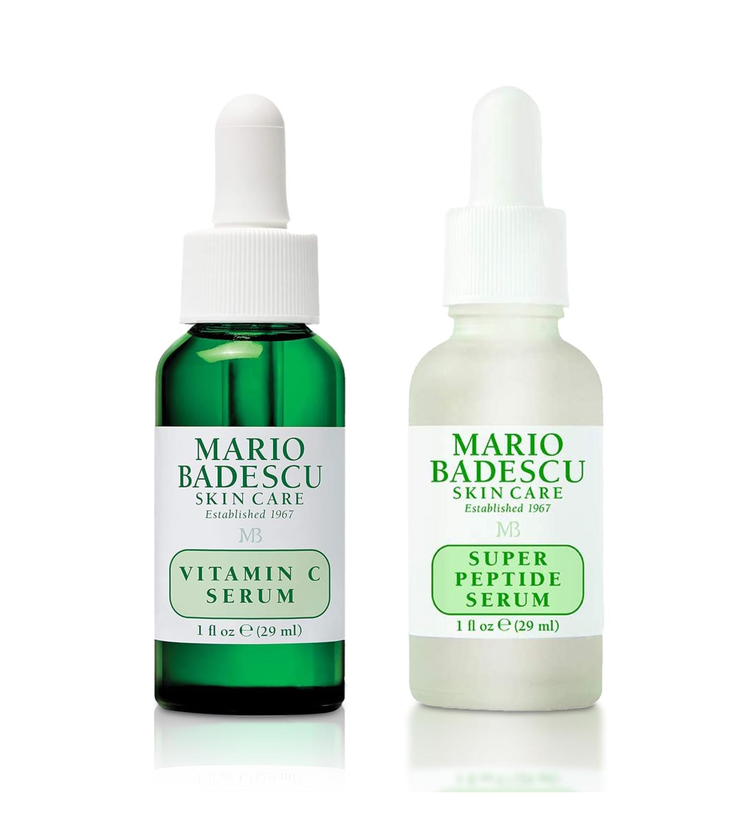 Mario Badescu Anti-Aging Face Serum Duo - Vitamin C & Super Peptide Vitamin C Peptides & Hyaluronic Acid Targets Fine Line & Wrinkle for Radiant Smooth Skin (1 Fl Oz Each) - Buy Online on GoSupps.com