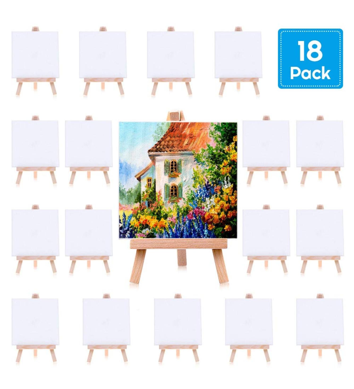 Mini Canvases 18 Pack with Mini Easel - 4x4 Inches Painting Kit for Kids & Teens - Acrylic, Oil, Watercolor - Art Canvases Set - Buy Online on GoSupps.com