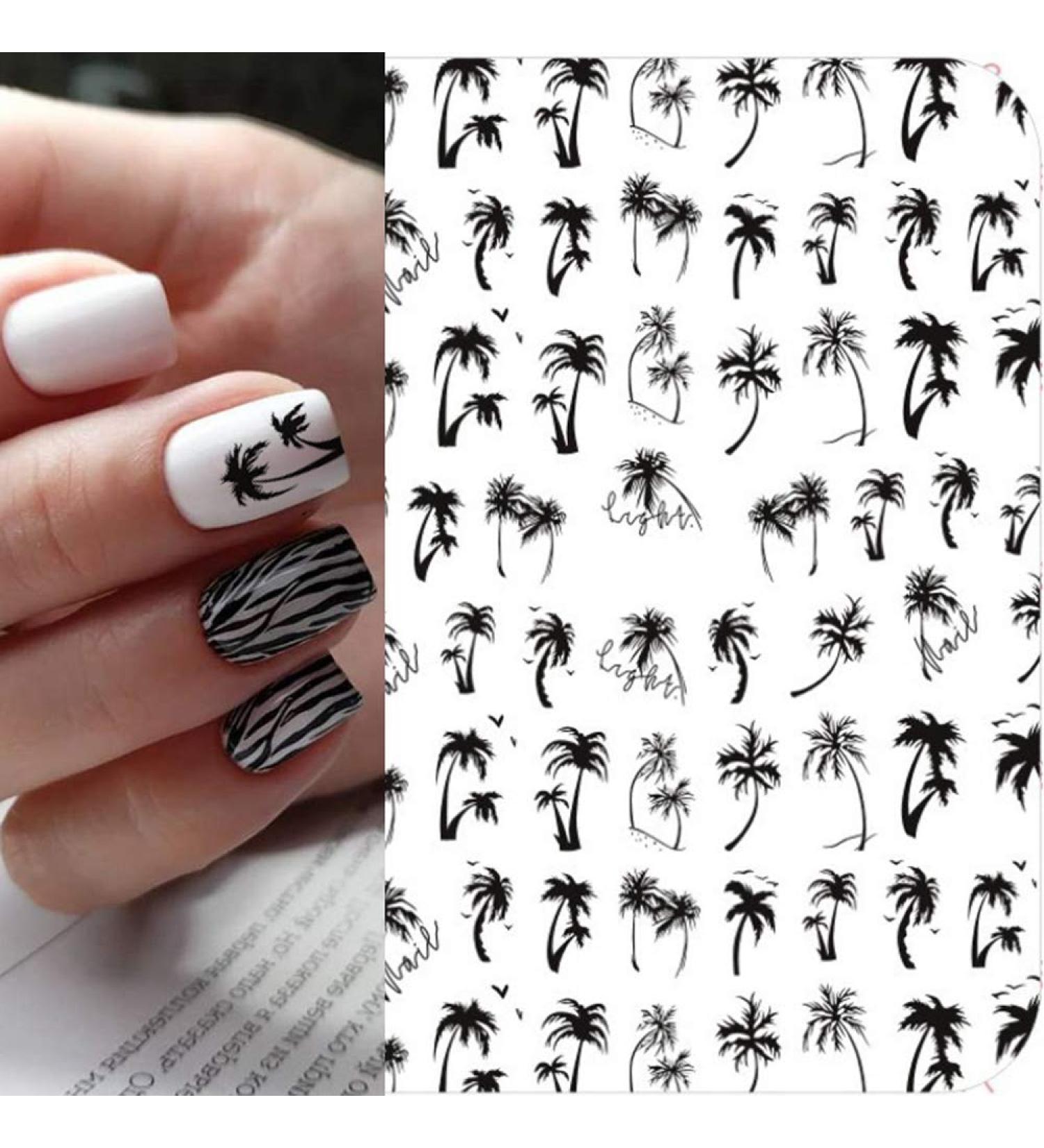2pcs Tropical Palm Summer Tree 3D Self-Adhesive Nail Stickers - DIY Beauty Decal for Manicure - 2022 Beach Nail Decals - Buy Online on GoSupps.com