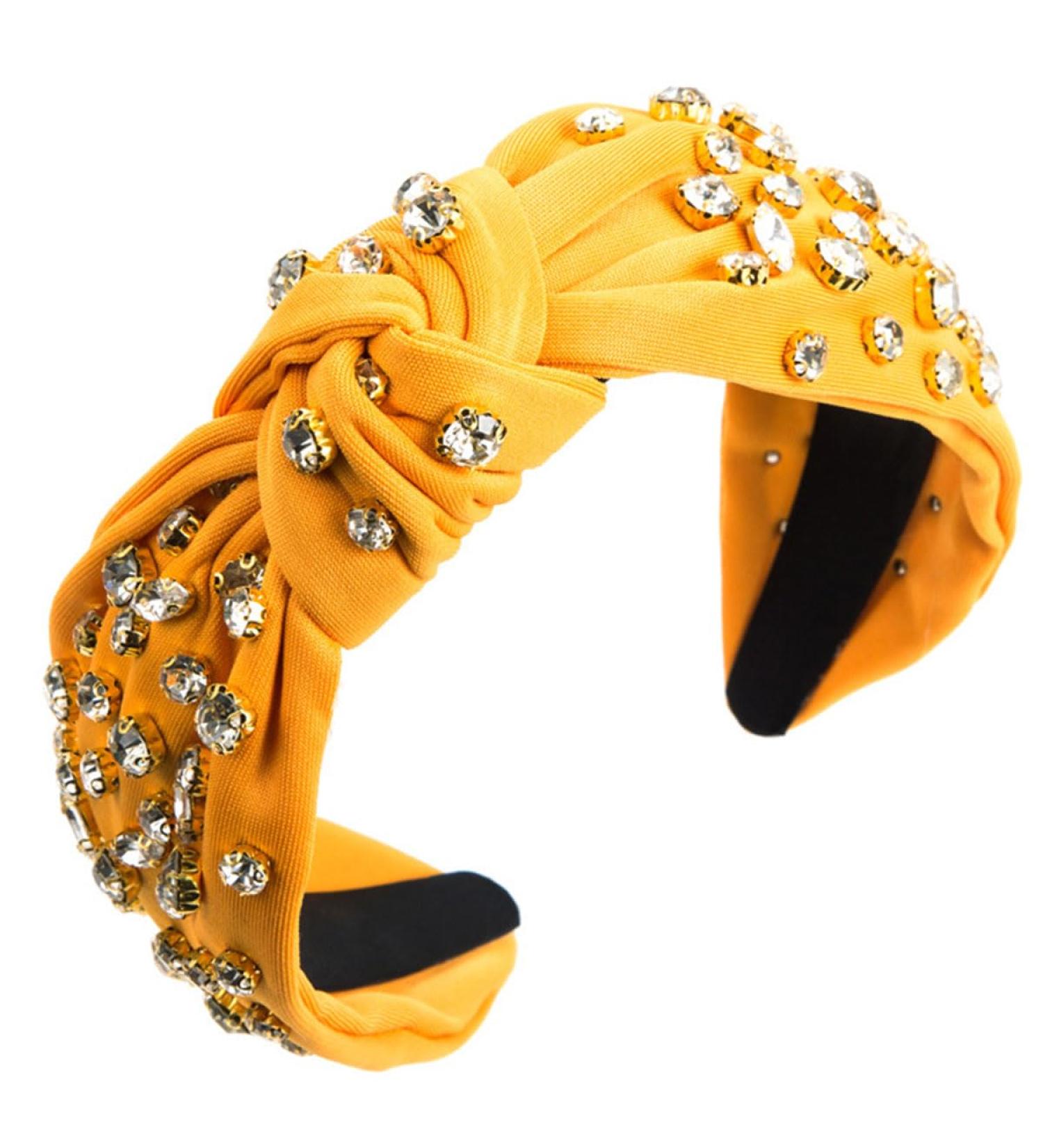 scicent Hair Bands for Girls Yellow Headband for Women Crystal Rhinestone Embellished Wide Top Knot Head Bands Fashion Hair Accessories for Party Non-Slip Hair Hoops - 25806 - Buy Online on GoSupps.com