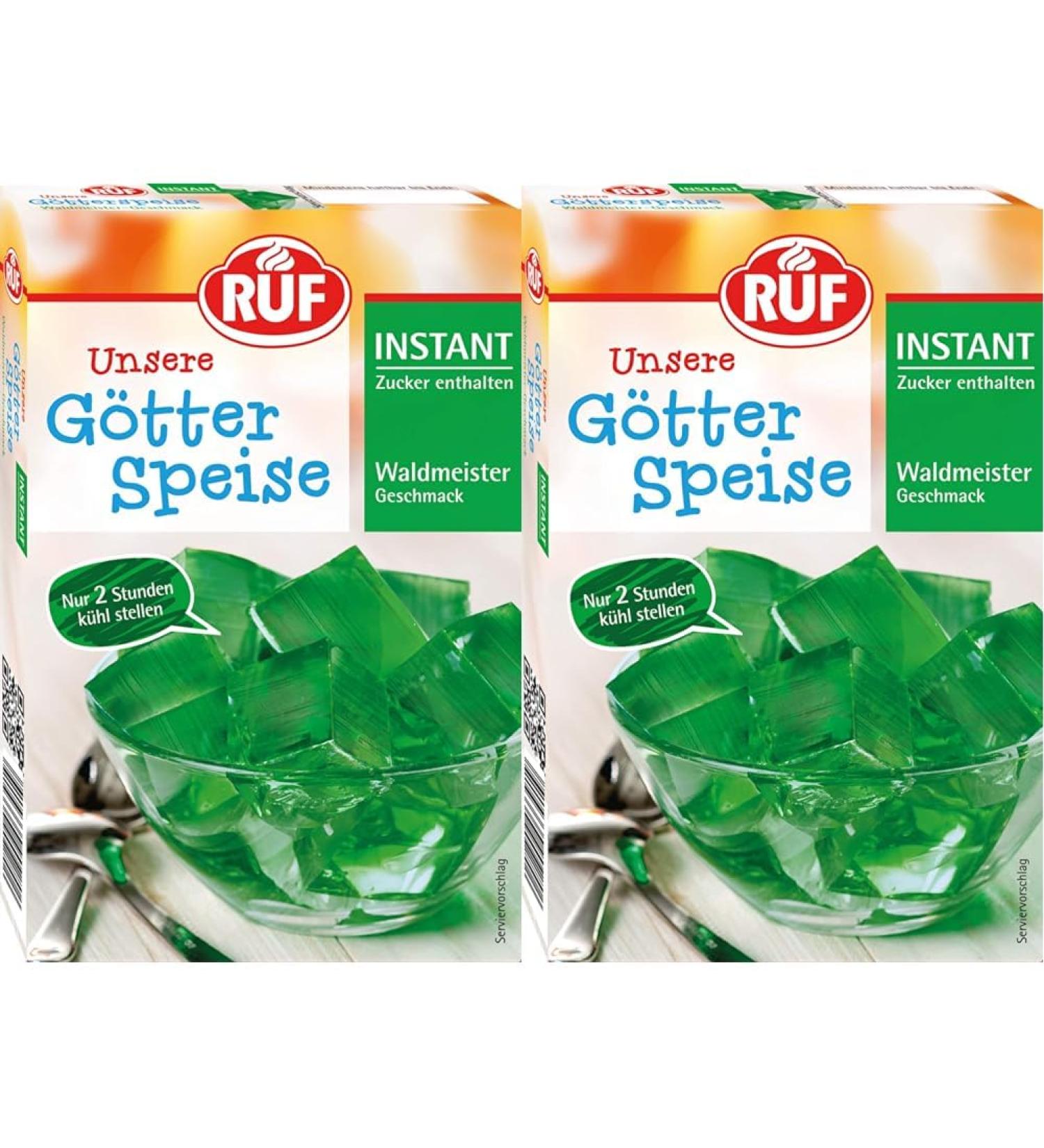 Ruf Instant God-Food: Wobbly Pudding Mix - Just Add Water | 2-Pack (100g Each) - Waldmeister Flavor - Fast Preparation for Delicious Desserts - Buy Online on GoSupps.com