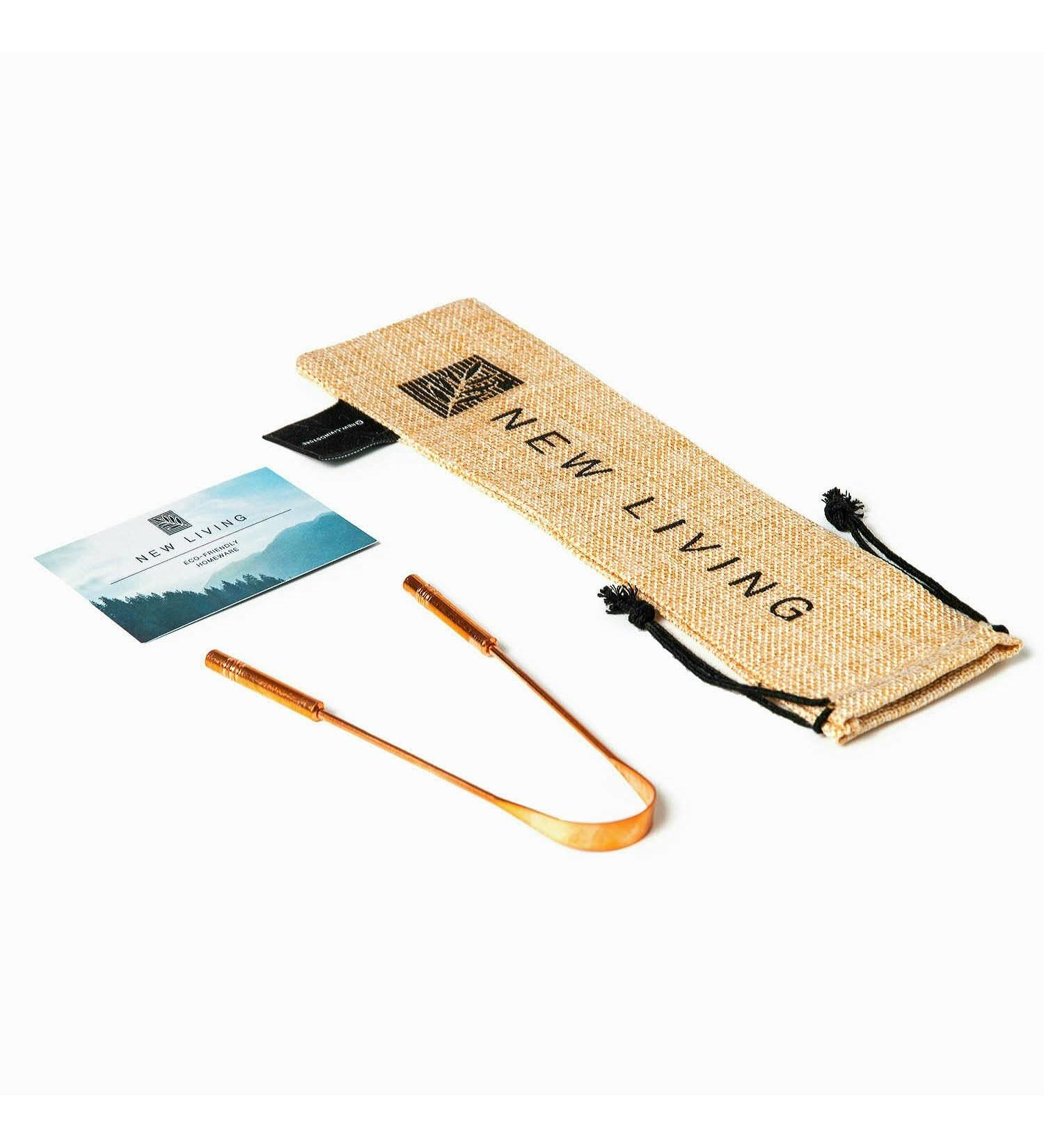 100% Copper Tongue Scraper with Burlap Bag | Eco-Friendly Antibacterial & Reusable Oral Care Tool - Buy Online on GoSupps.com