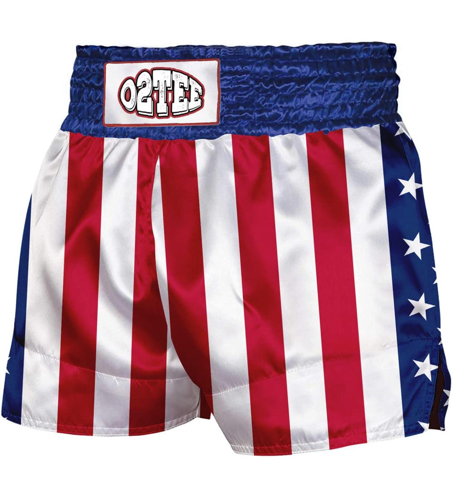 O2TEE Unisex American Flag Muay Thai Shorts - Red Line & Star Side | Medium Size - Buy Online on GoSupps.com