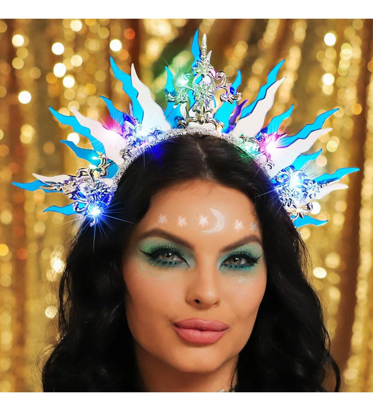Zoestar Light Up Headband LED Flame Headbands Sparkly Glowing Headpiece Nightclub Party Rave Hair Accessories for Women - Buy Online on GoSupps.com