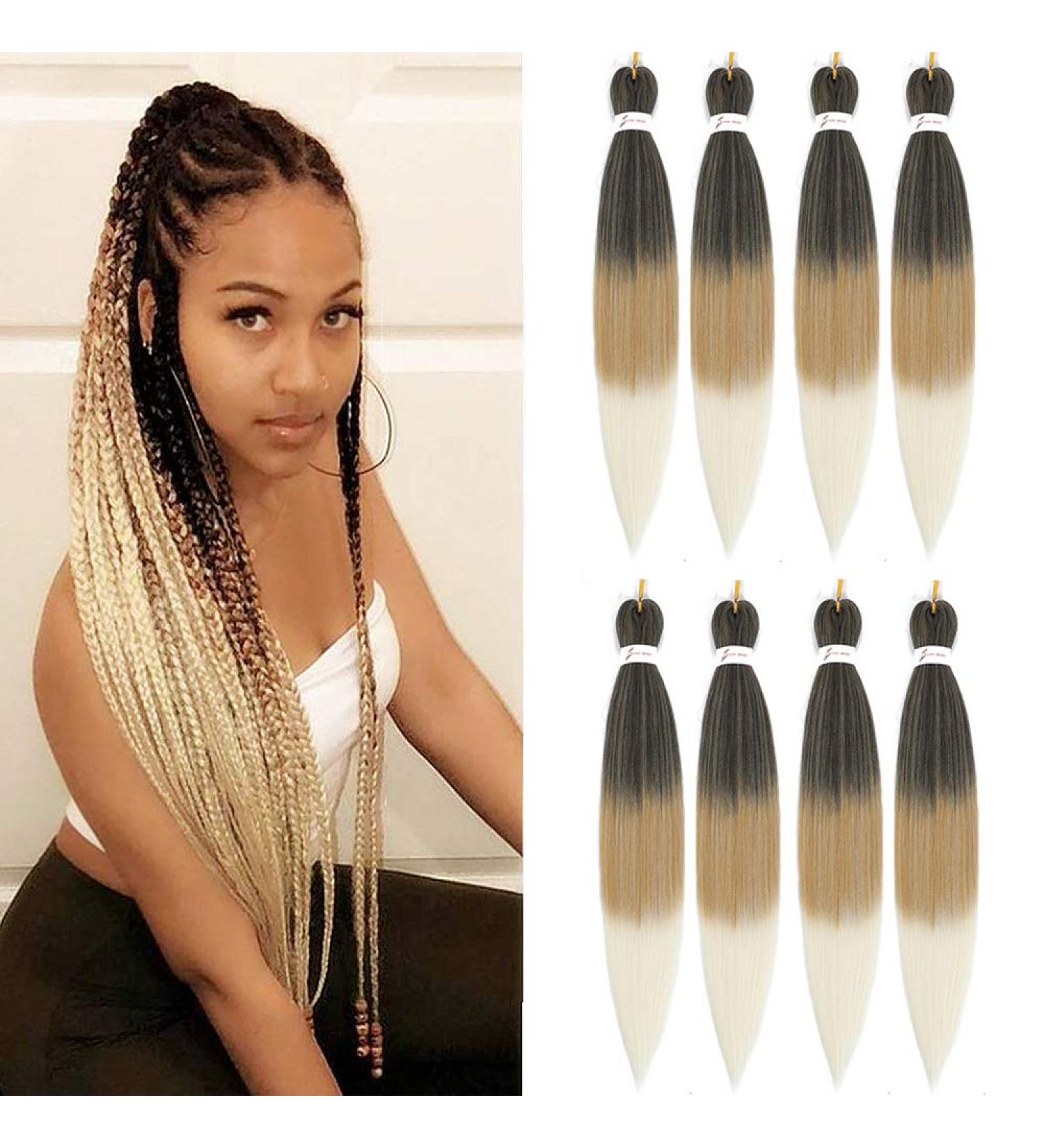Ombre Braiding Hair Pre Stretched 26 Inch Brown Blonde Yaki Straight Braiding Hair 8 Packs - Synthetic Extensions for Crochet, Twist - Hot Water Setting - 1B/27/613 - 26 Inch-8Pcs - Buy Online on GoSupps.com
