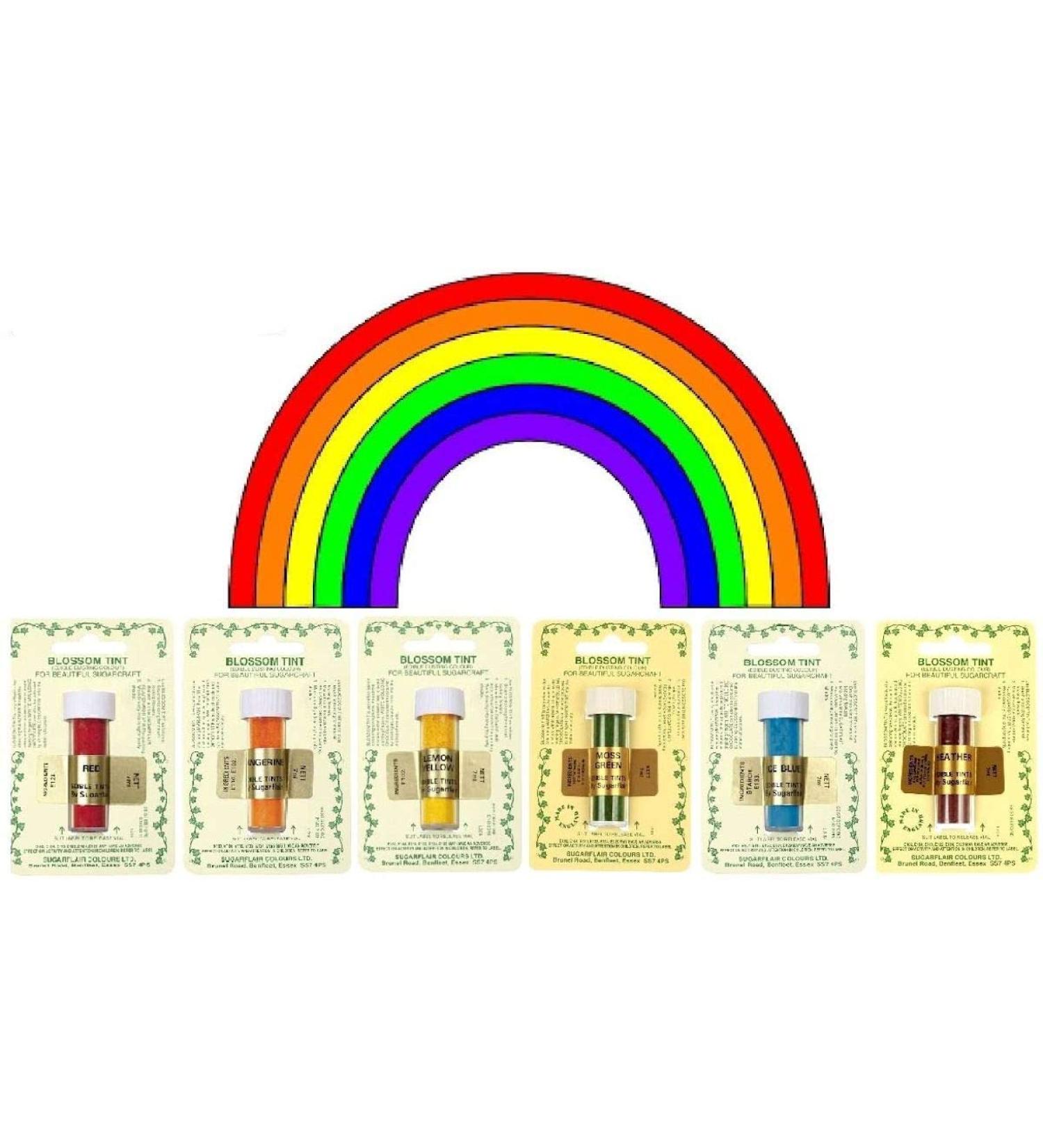 Sugarflair Rainbow Edible Blossom Tints Food Colour Colouring Dust Powder x 6