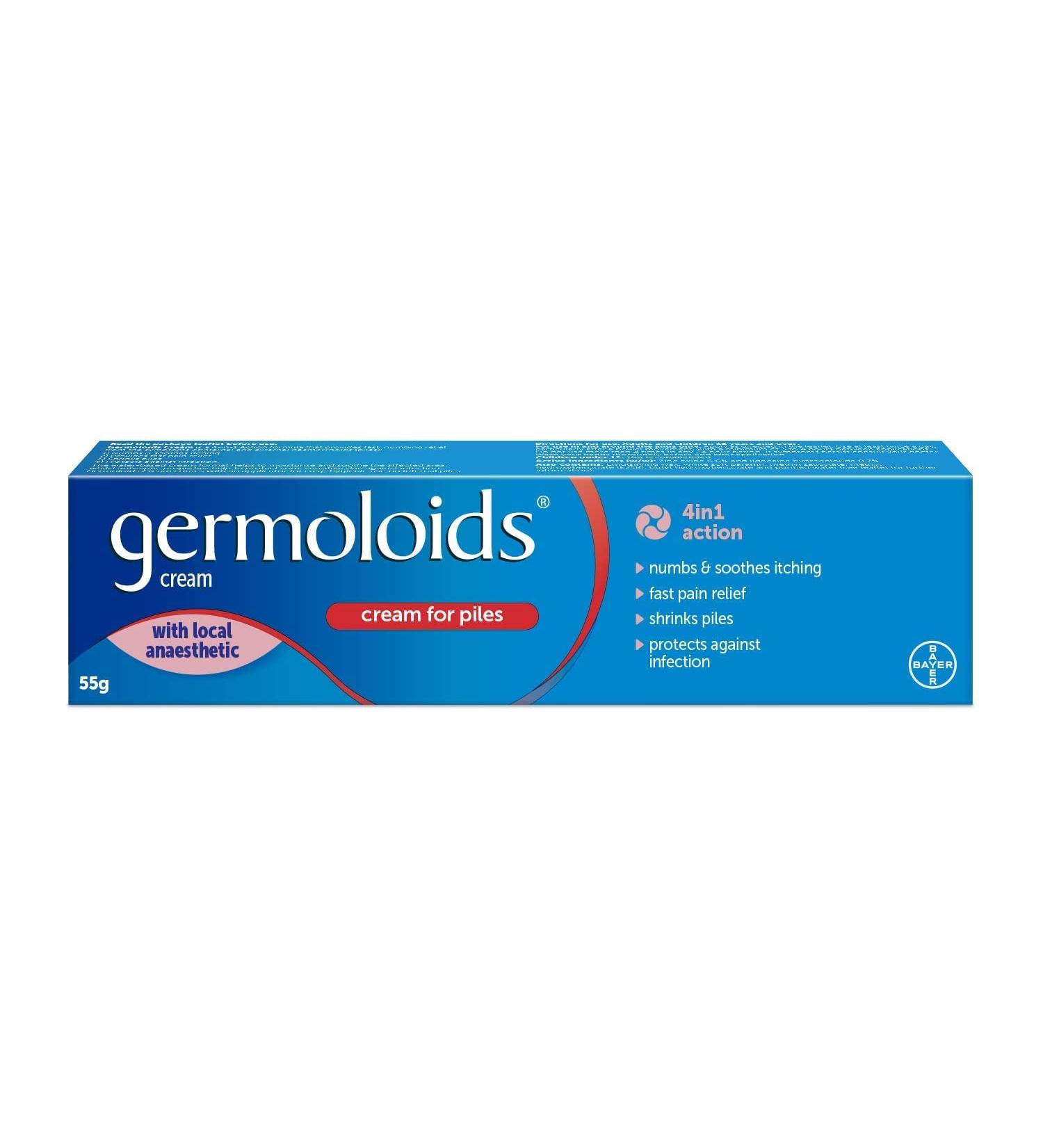 Germoloids Haemorrhoid Cream with Anaesthetic - 55g Pack for Pain Relief and Itch Treatment - Buy Online on GoSupps.com