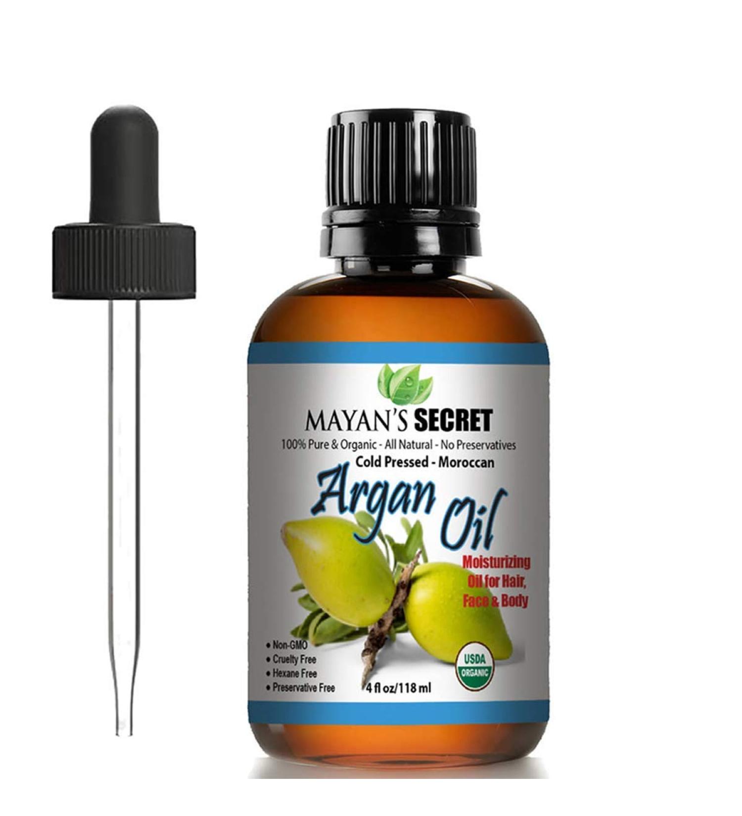 Mayan's Secret 4oz Organic Argan Oil for Hair Growth Skin Face Nails & Beard - Nourishing & Soothing Oil for Face & Body - Buy Online on GoSupps.com