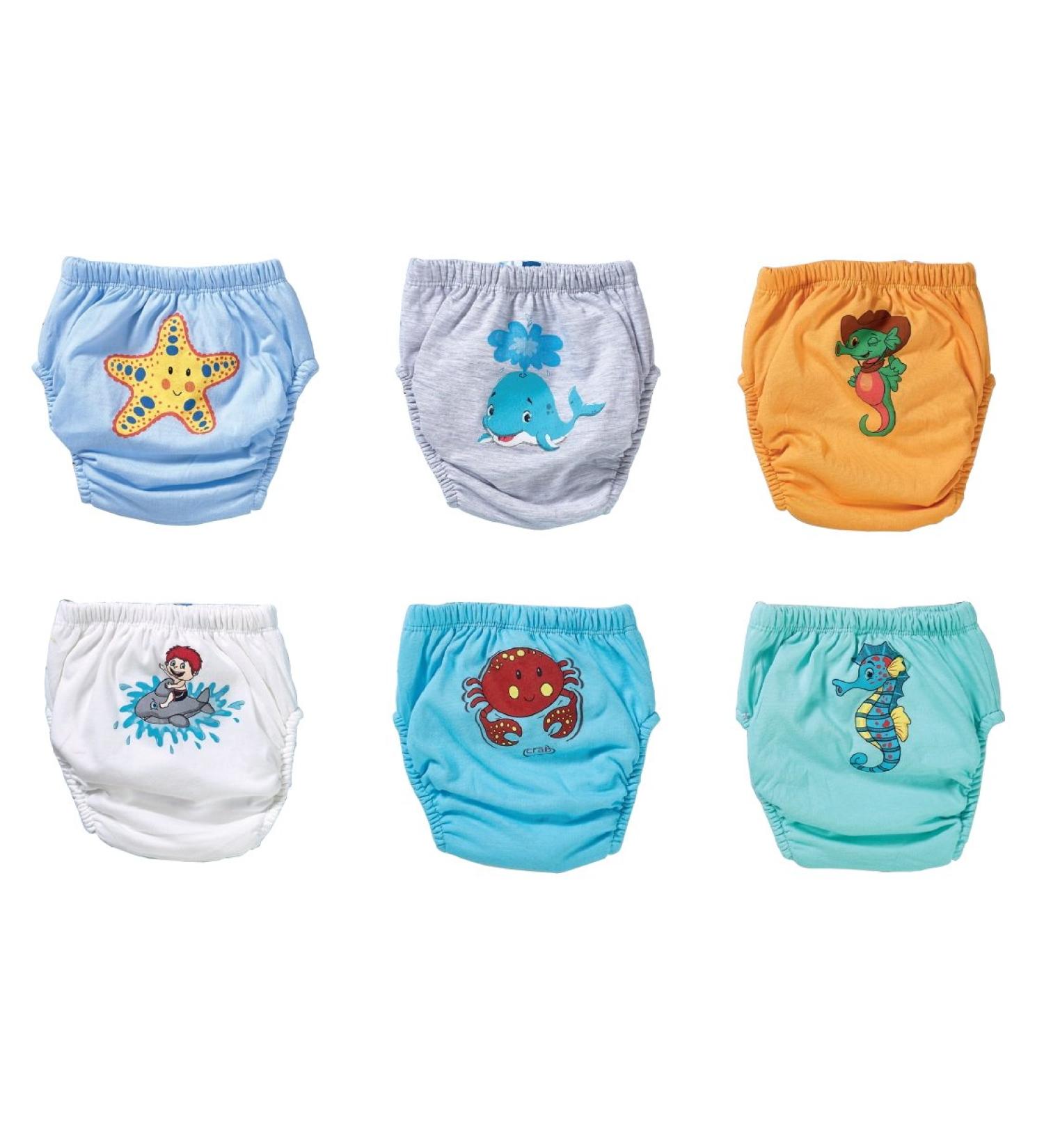 Ozyol Trainer Trousers 6 Pack - Reusable Learning Diapers for Toilet Training | Baby Underwear with 100 Aquatic Animals - Buy Online on GoSupps.com