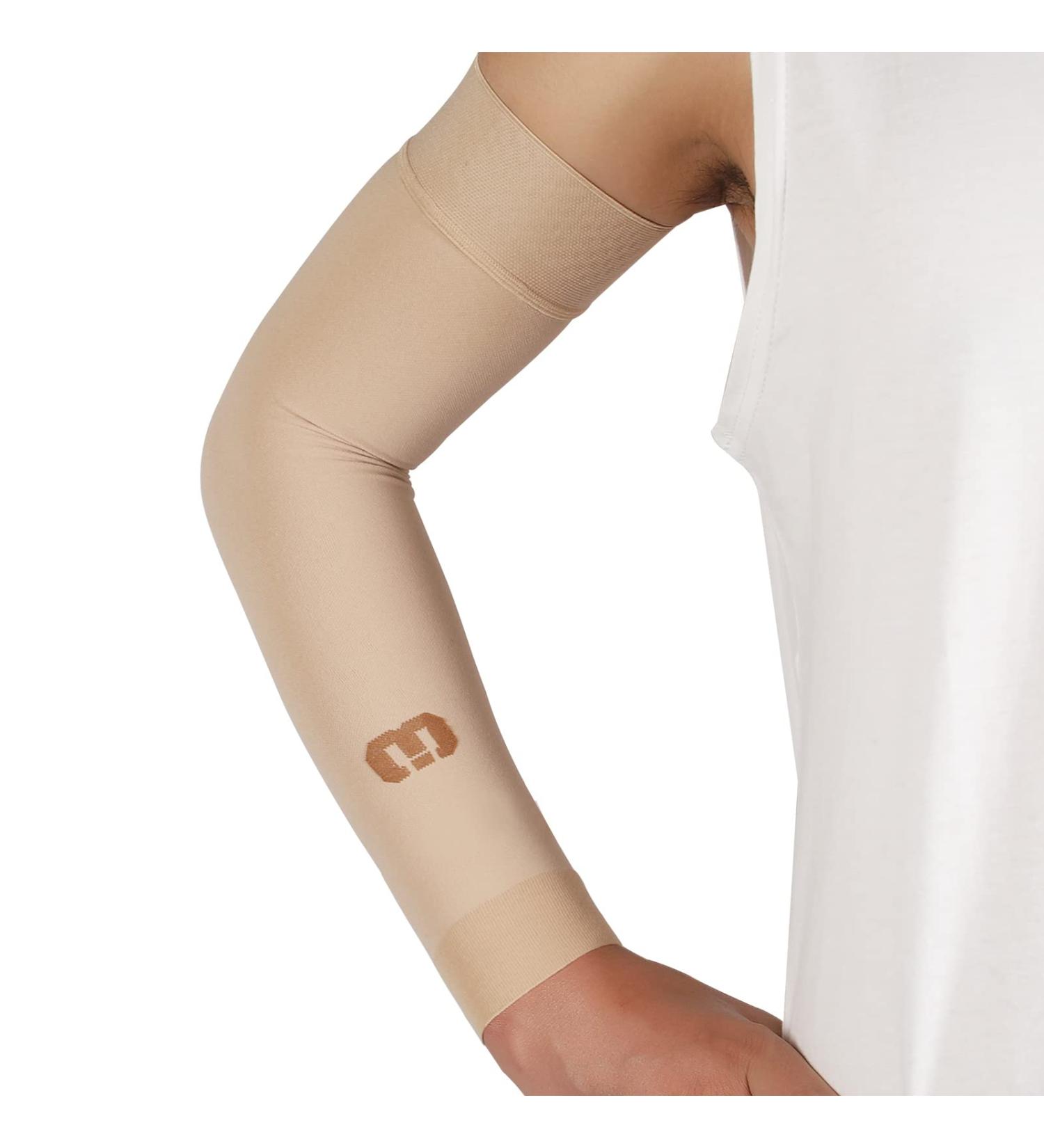 MGANG Lymphedema Compression Arm Sleeve 15-20 mmHg Full Arm Support | Beige, Size Large | Silicone Band for Swelling, Edema Relief & Post-Surgery Recovery - Buy Online on GoSupps.com