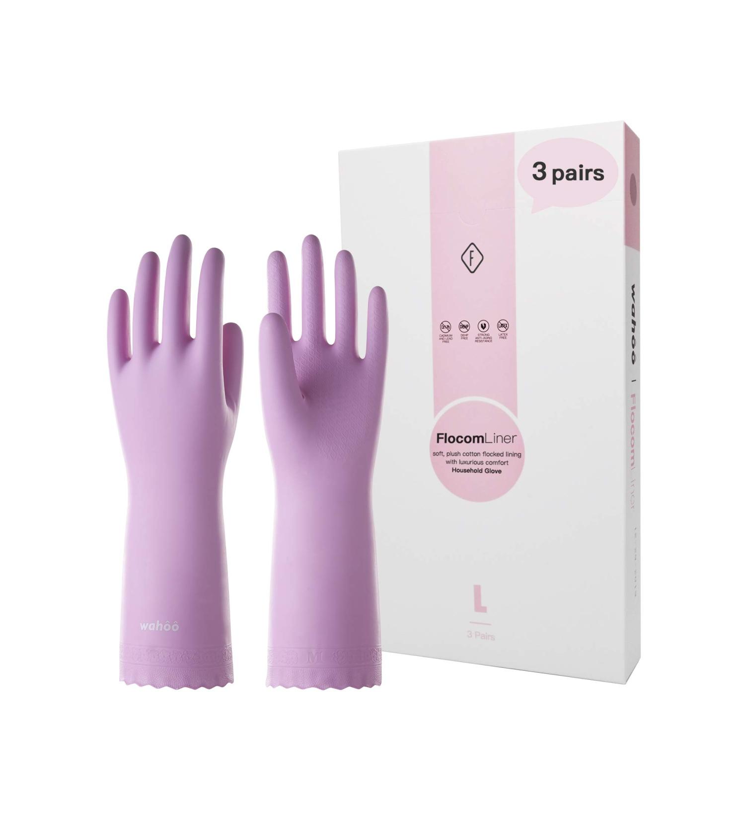 Lanon Wahoo Reusable Household Gloves - 3 Pairs Skin-Friendly Cotton Interior Mauve & Pink Ideal for Kitchen Work & Cleaning Size S - Buy Online on GoSupps.com