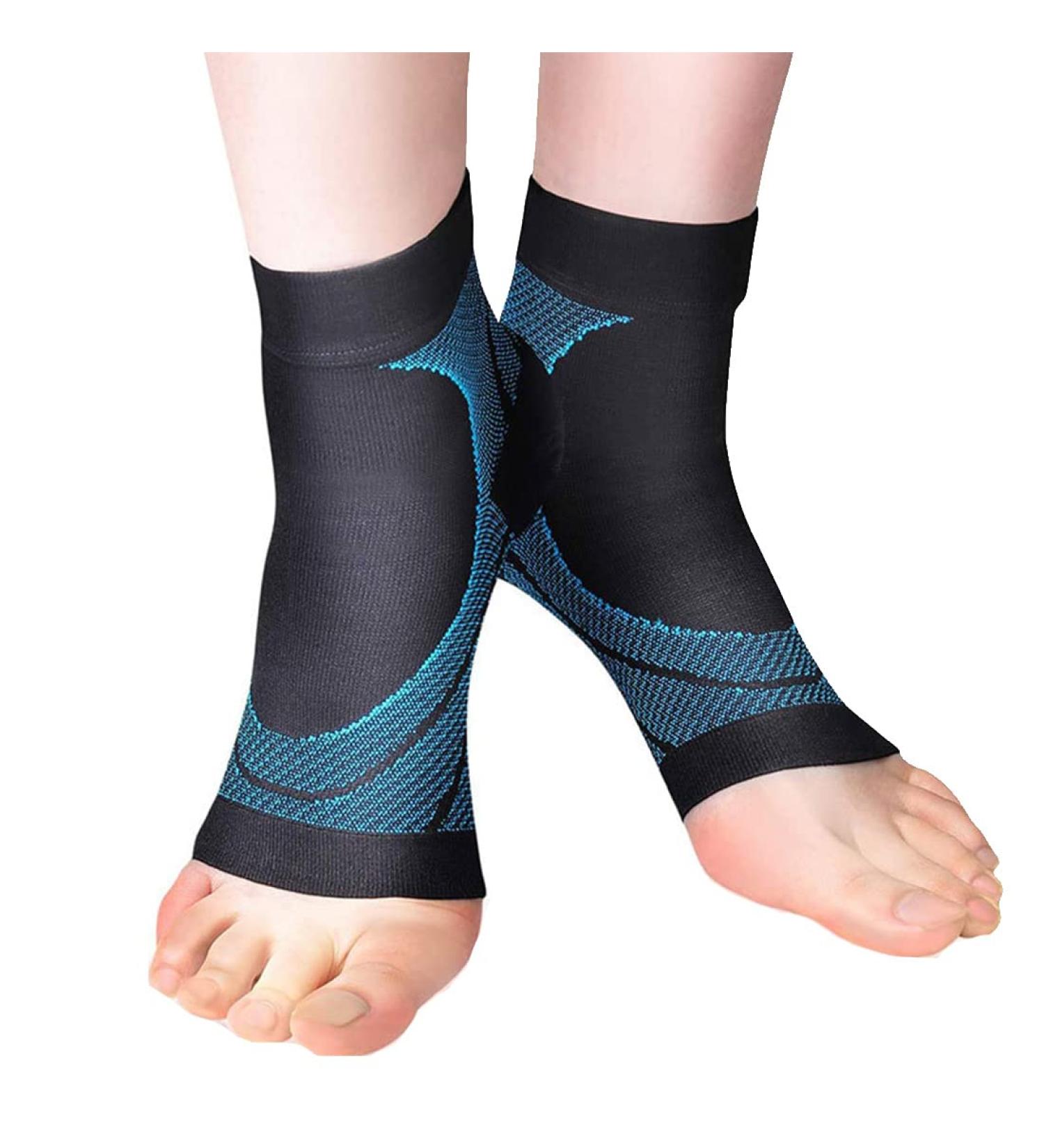 3 Pairs Level 2 Compression Ankle Braces - Open Toe Sport Sleeve Socks for Arch Support & Achilles Pain Relief - Large Blue - Buy Online on GoSupps.com