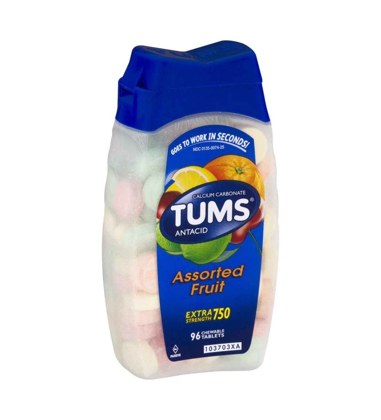 TUMS E-X 750 Tablets Assorted Fruit 96 Tablets (Pack of 12)