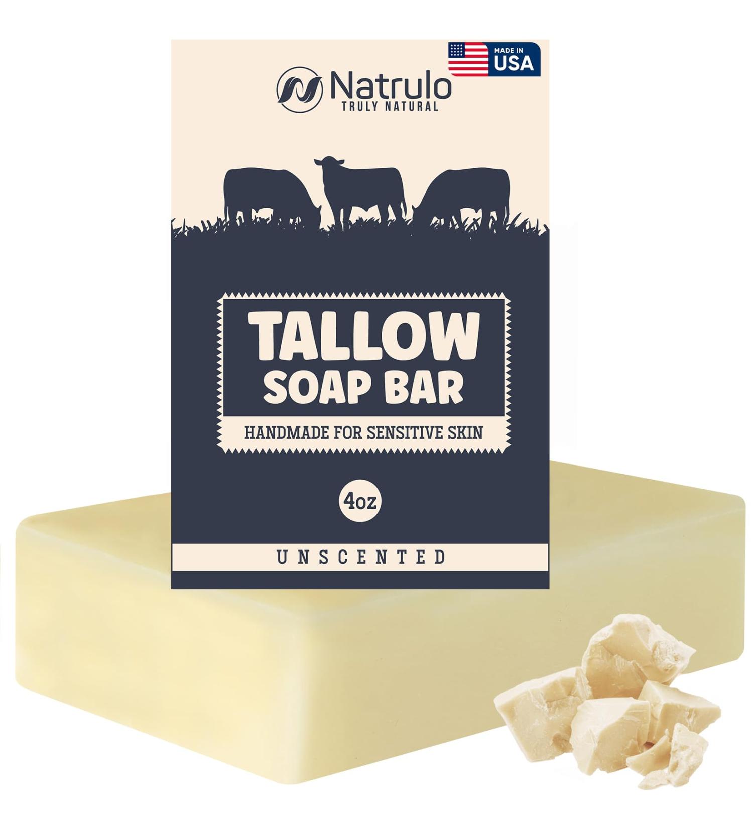 Beef Tallow Soap Bar - All-Natural Unscented Grass-Fed Tallow Soap for Moisturizing Face & Body - Ideal for Eczema & Sensitive Skin - Handcrafted in the USA - Buy Online on GoSupps.com