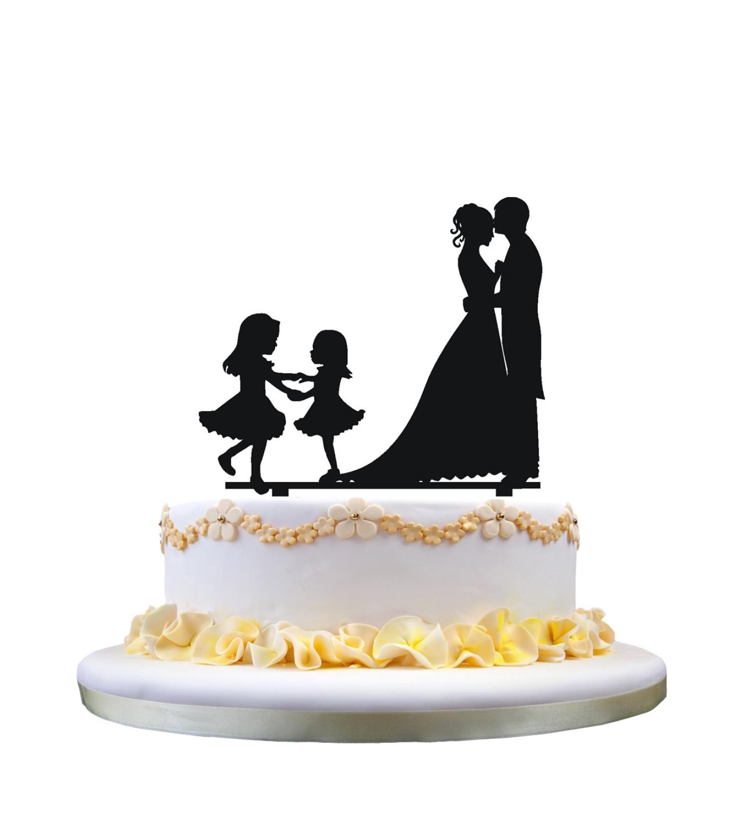 zhongfei Bride and Groom wedding cake topper silhouette with two girls