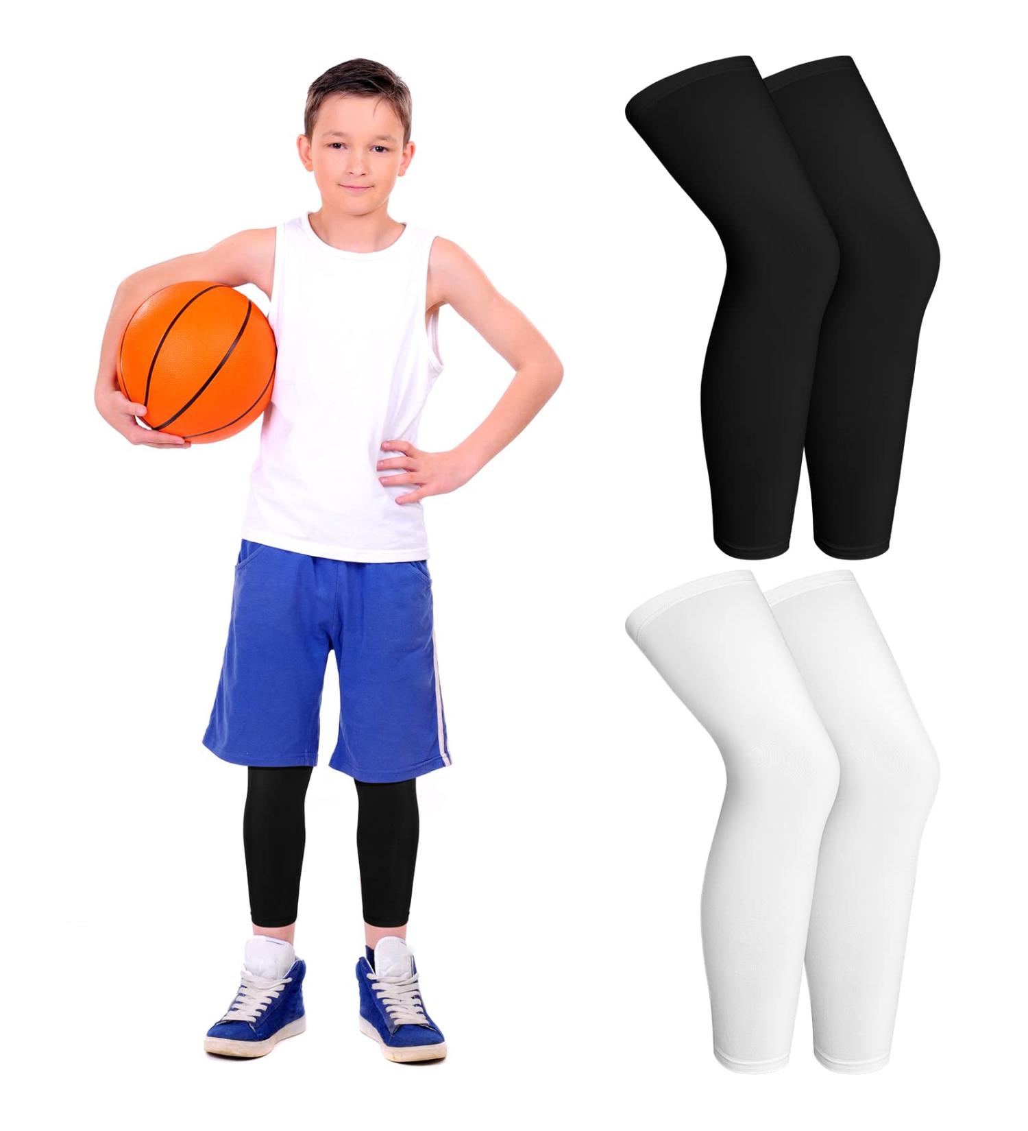 Kids Long Compression Leg Sleeves - Non Slip UV Protection for Basketball, Running - Youth Thigh Calf Support - Small - Buy Online on GoSupps.com