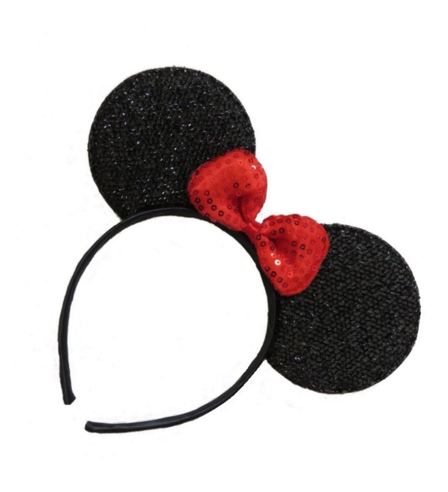 Black Sparkly Glitter Mouse Ears Alice Hair Band Headband Fancy Dress Party Hen