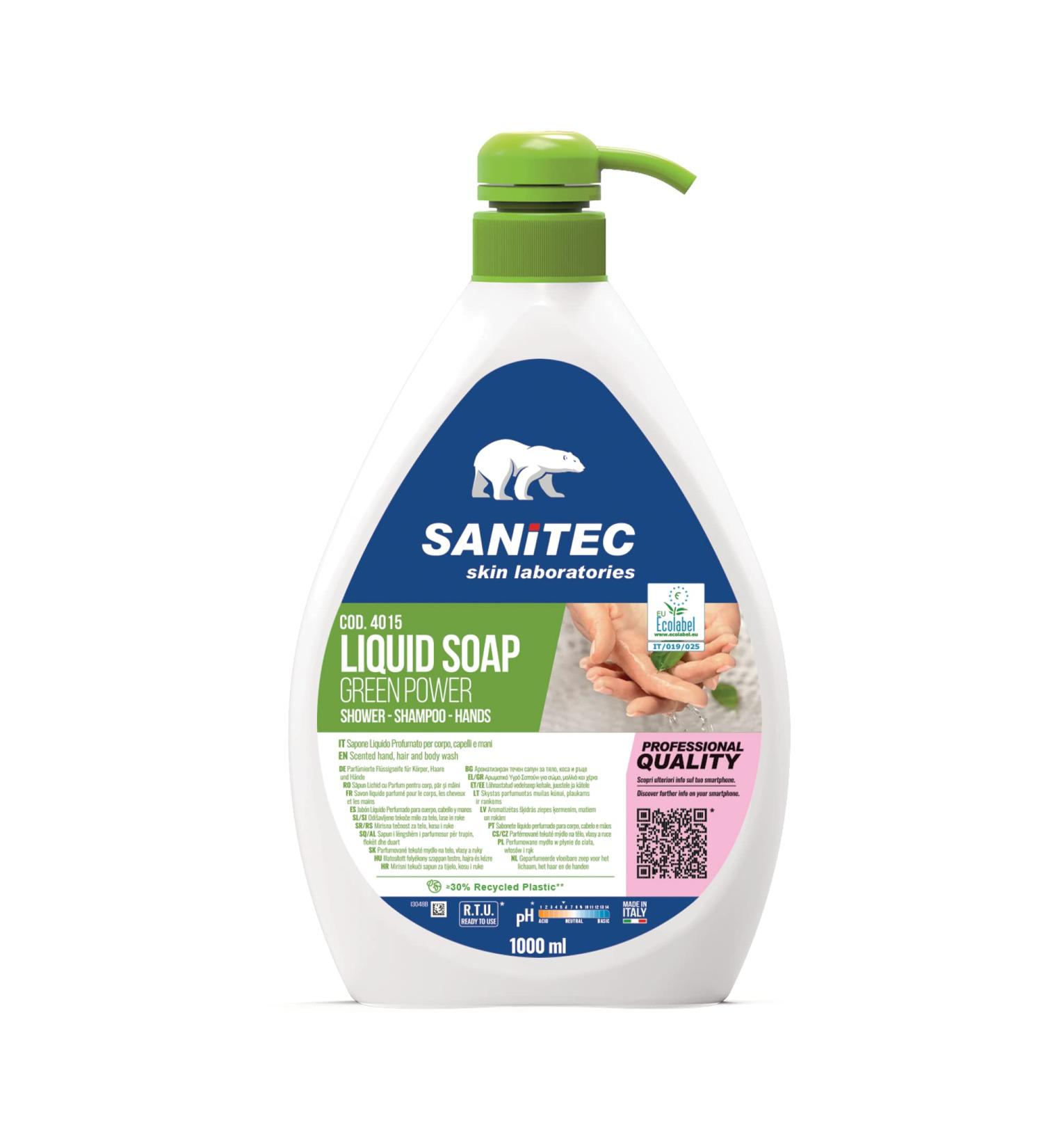 SANITEC igiene sicura Sanitec Green Power Liquid Soap Eco-friendly for Body and Hair Delicate Floral Scent 1000 ml