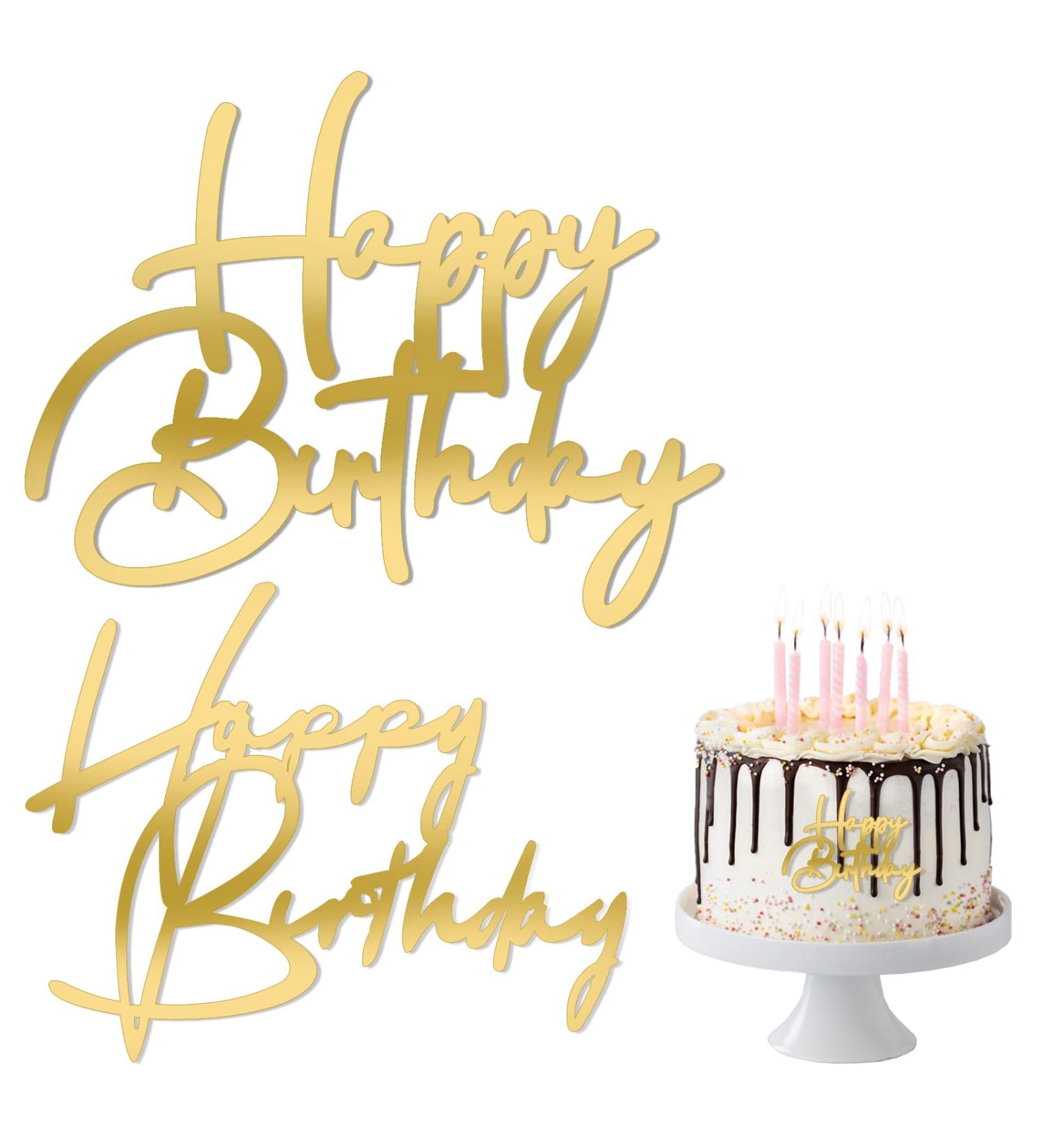 Happy Birthday Cake Topper 2Pcs Gold Cake Decoration Glitter Gold Acrylic Cake Topper Happy Birthday Cupcake Toppers Supplies for Birthday Cake for Man Boys Women Girls Theme Birthday Party Decor - Buy Online on GoSupps.com