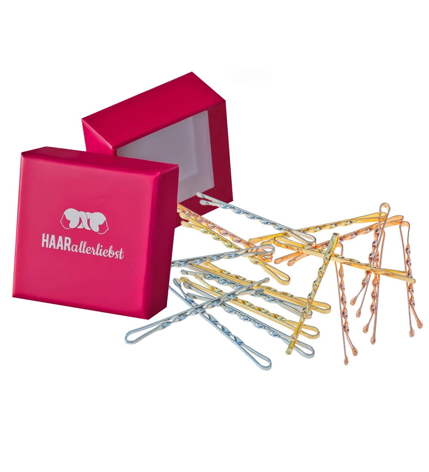 Ultra Hold Hair Clips (24 pcs) - Gold Rose Gold & Silver - 5cm with Pink Storage Box | International Shipping - Buy Online on GoSupps.com