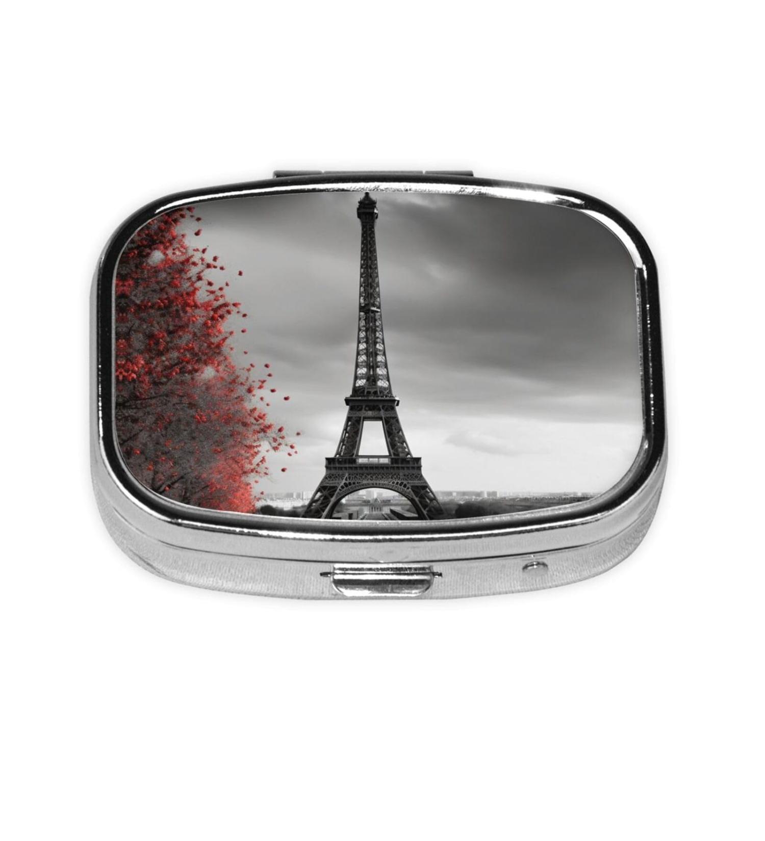Grey Paris Eiffel Tower Pill Case - Cute 2 Compartment Travel Organizer for Pocket & Purse | Ideal Gift for Travelers - Buy Online on GoSupps.com