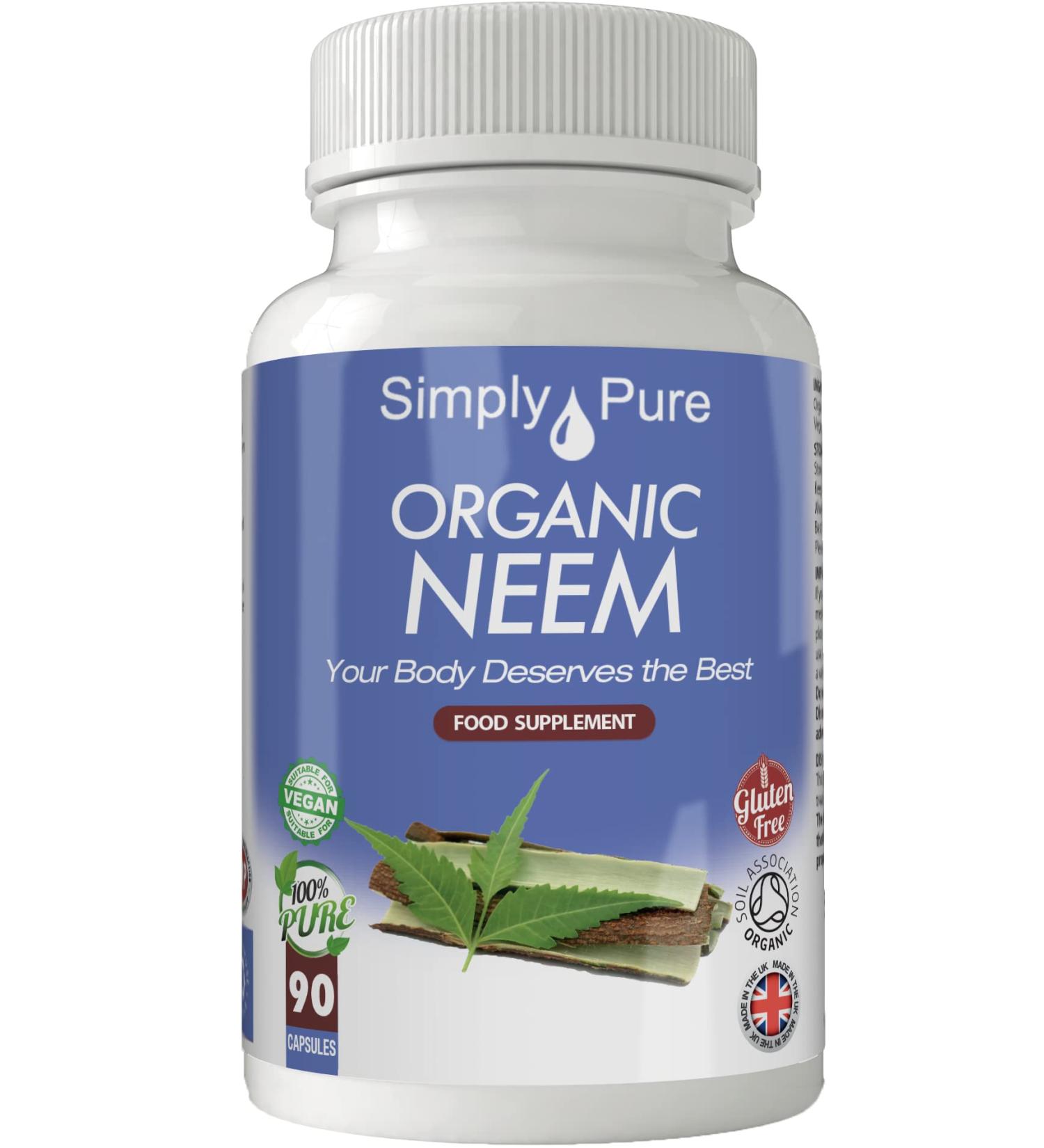 Organic Vegan Neem Capsules x 90 (500mg) - Soil Association Certified Gluten Free - GM Free - Buy Online on GoSupps.com