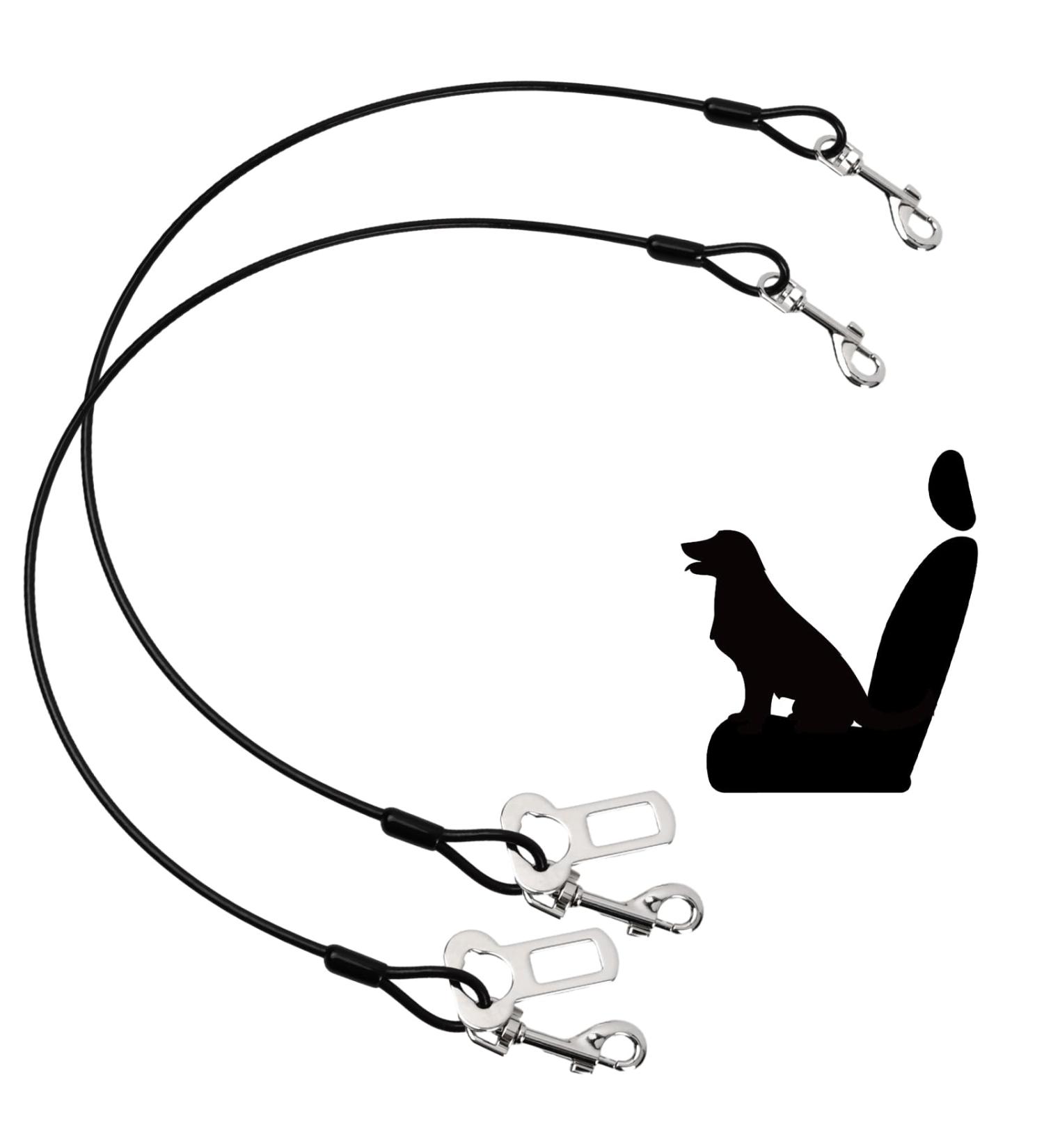 Bezavea 2 Pack Dog Chain Lead Cable Leash Chew Proof Steel Rope Cable Dog Car Harness Dog Car Seatbelt Pet Vehicle Harnesses with Double Clips and Latch Attachment (60cm) - Buy Online on GoSupps.com