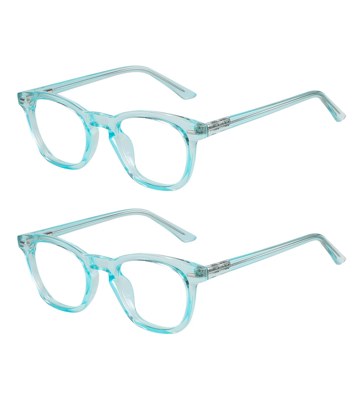 Square Blue Light Blocking Glasses for Women and Men with Spring Hinge Blue 2 Pack