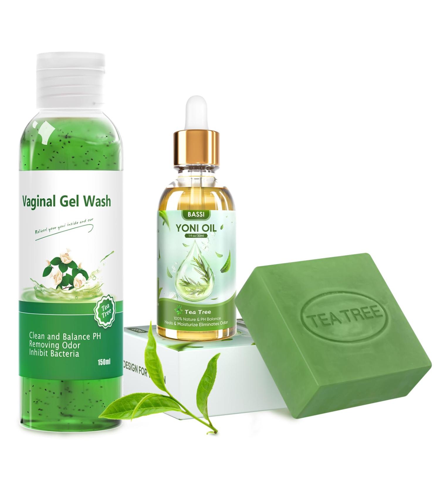 Tea Tree Feminine Wash & Yoni Oil Set - pH Balance Odor Removal & Moisturizing | 1 Fl.Oz Oil 5.07 Fl.Oz Wash & 3.53 Oz Soap for Women - Buy Online on GoSupps.com