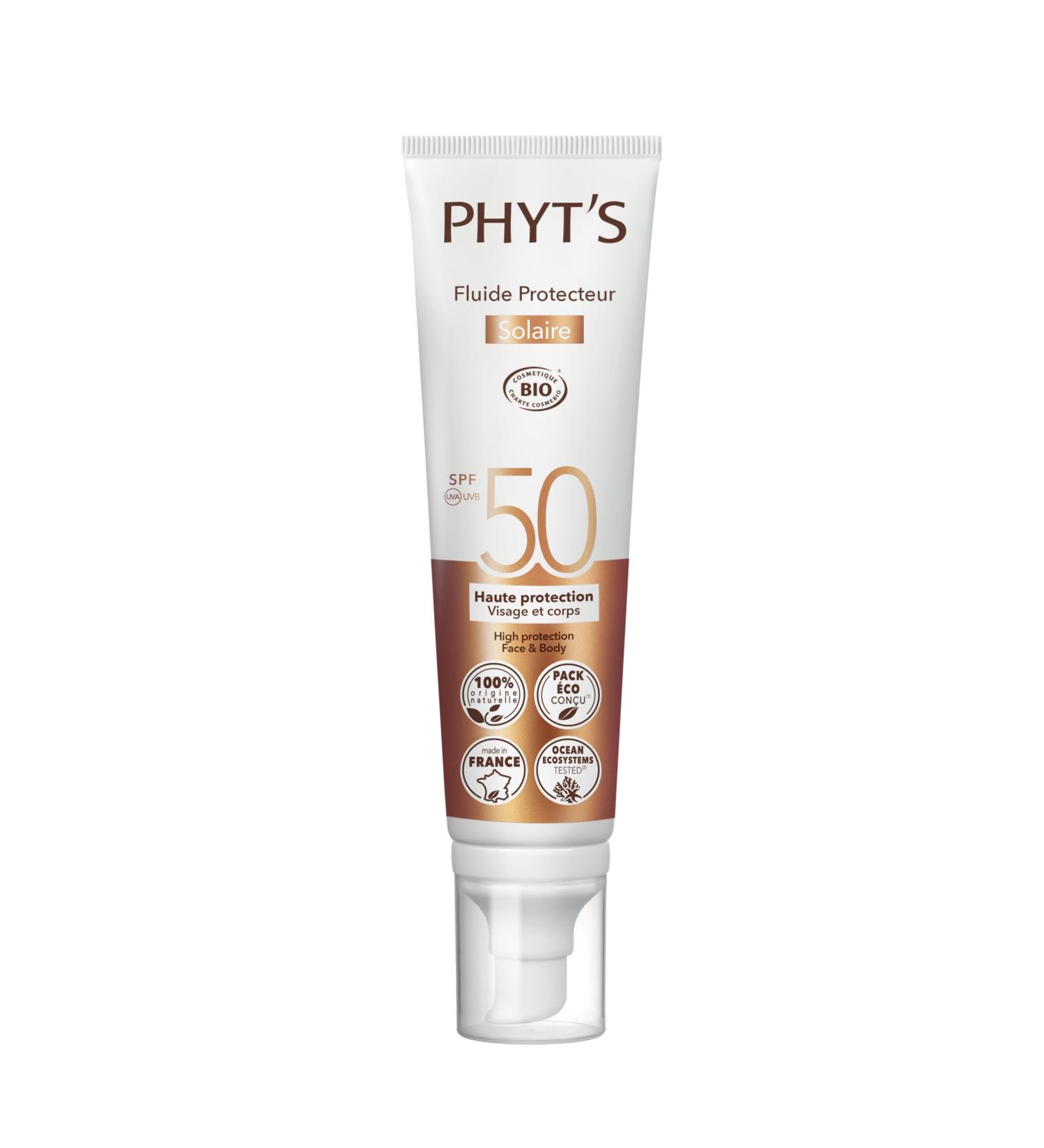 Phyts Sun Protective Fluid SPF 50 - Mineral Sunscreen for Face with Vitamin E and Shea Butter - Coconut Vanilla Scent - Non-Sticky Texture - 3.3 oz - Buy Online on GoSupps.com
