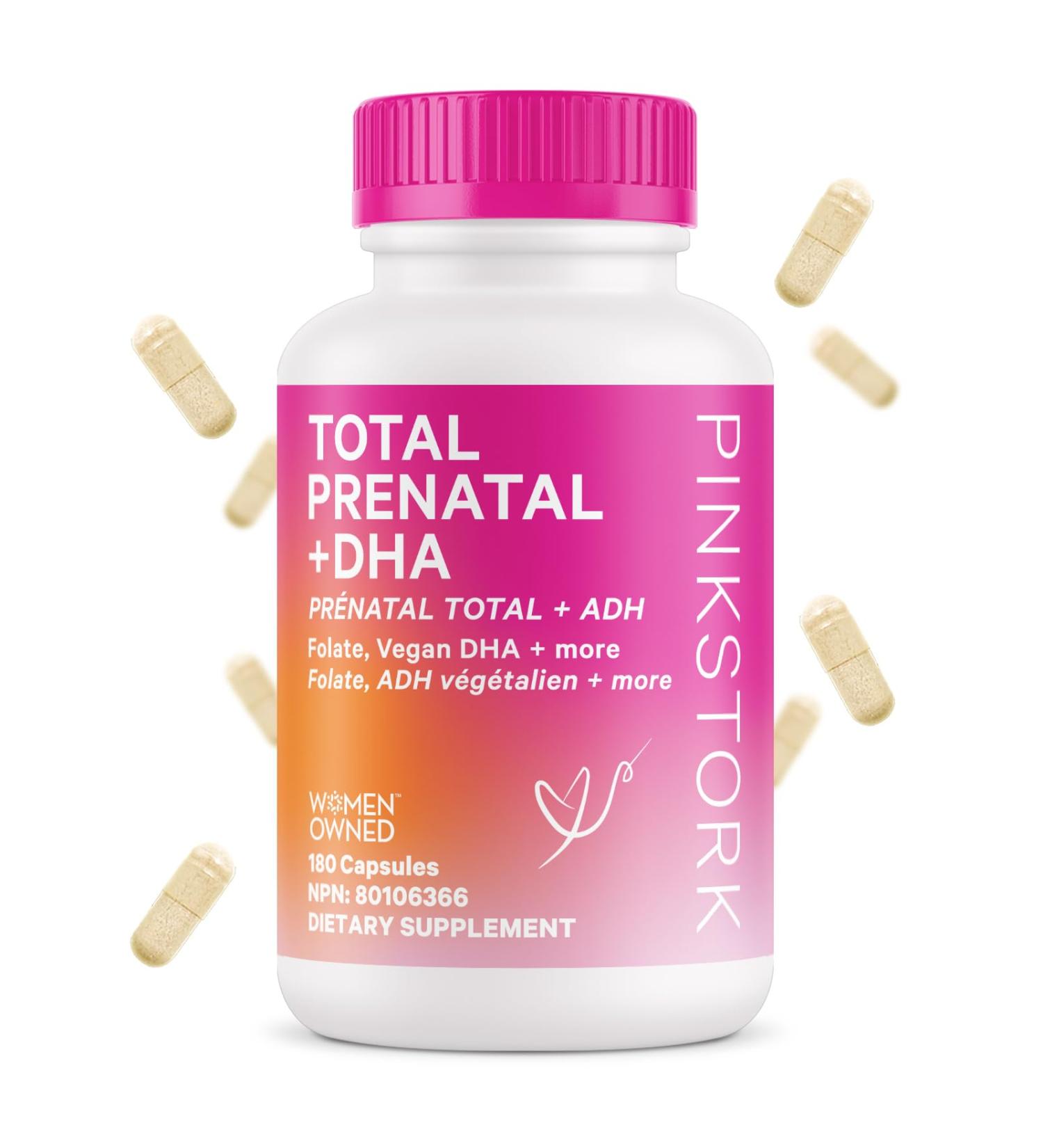 Pink Stork Total Prenatal Vitamin with DHA and Folic Acid: Vitamins with Folate Iron Biotin Vitamin D Vitamin C + Zinc Fertility Supplements for Women Women-Owned 180 Vegetarian Capsules 180 count (Pack of 1) - Buy Online on GoSupps.com