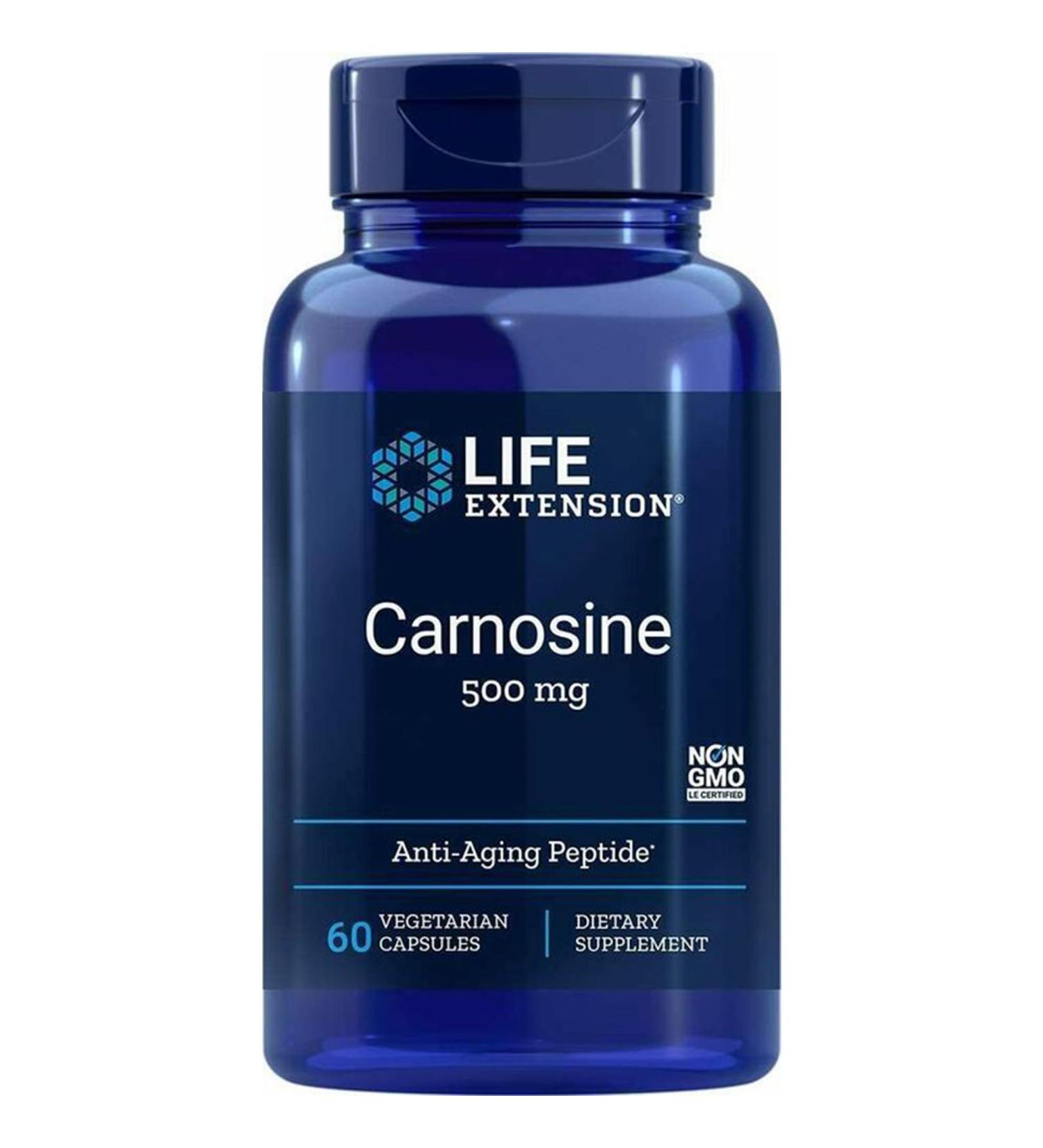Life Extension L-Carnosine 500mg High Dose 60 Vegan Capsules | Laboratory Tested | Gluten-Free | Vegetarian | Soy-Free | Non-GMO - Buy Online on GoSupps.com