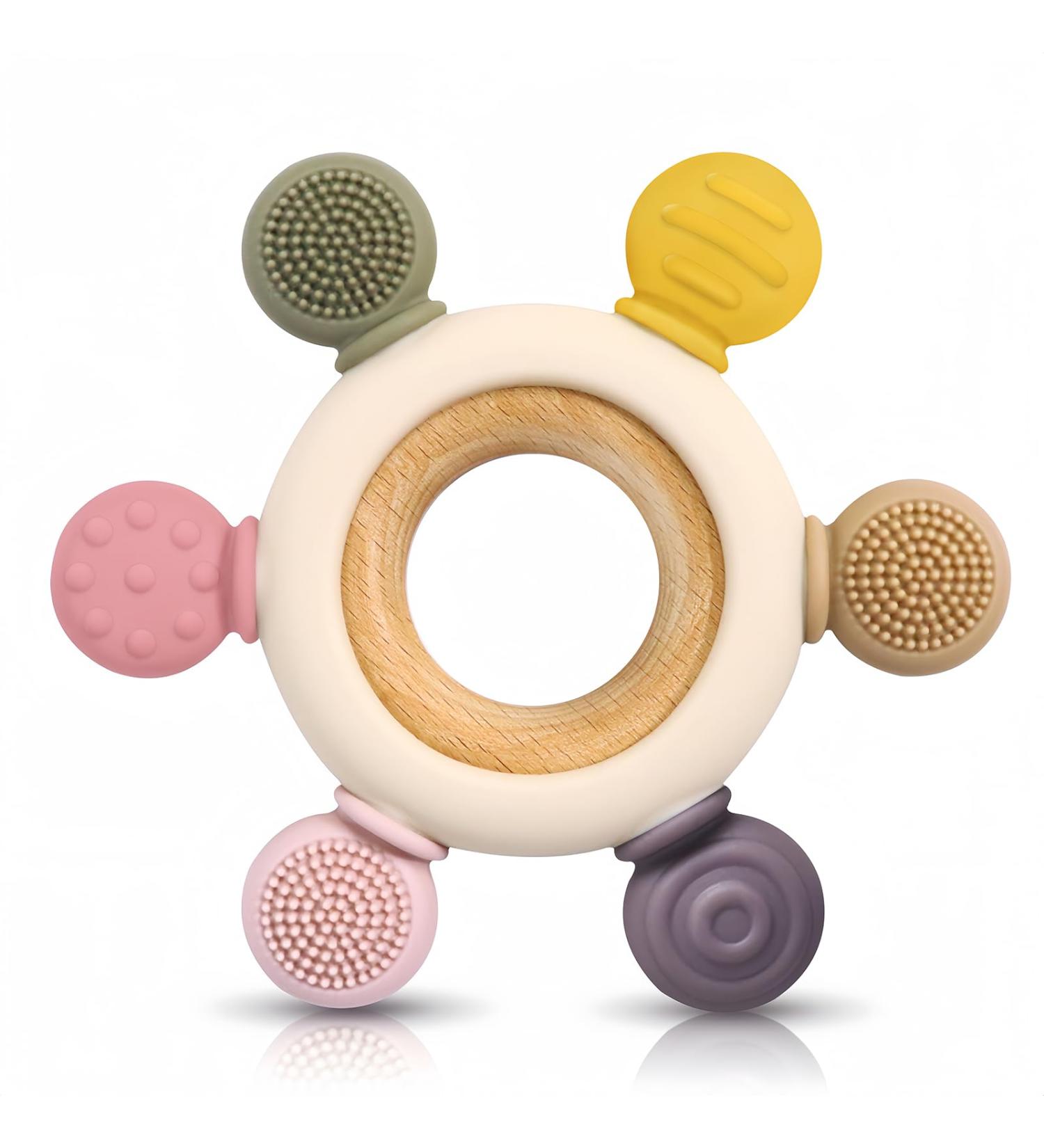 Soodyoow Bei ring Baby | Silicone & Wooden Biting Toy for Teething | Safe for Babies 3 Months+ - Buy Online on GoSupps.com