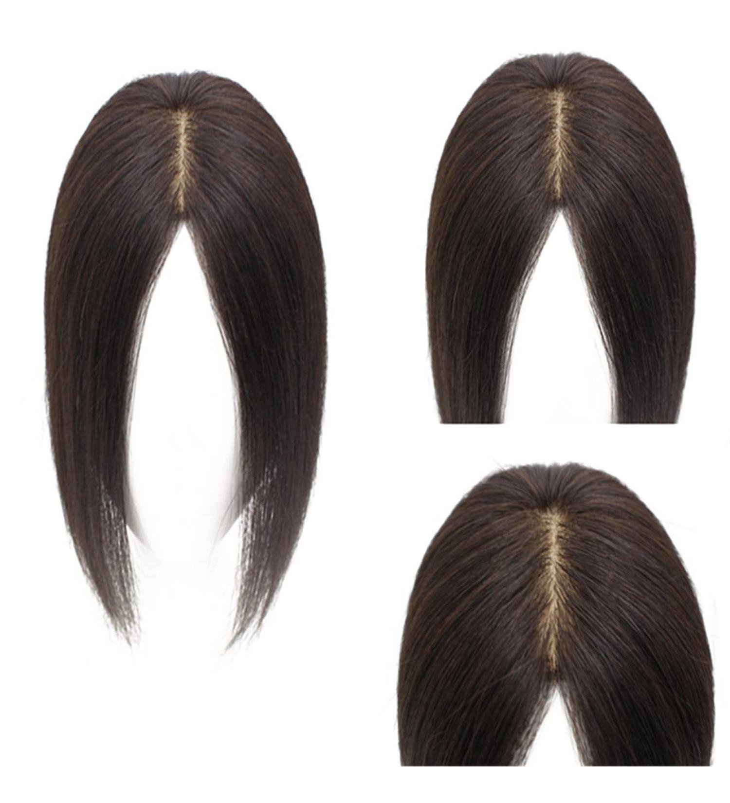 Real Hair Crown Topper for Thinning Hair - Silk Base Clip-In Dark Brown 9.1x15.2 cm for Female Bald Head - Buy Online on GoSupps.com