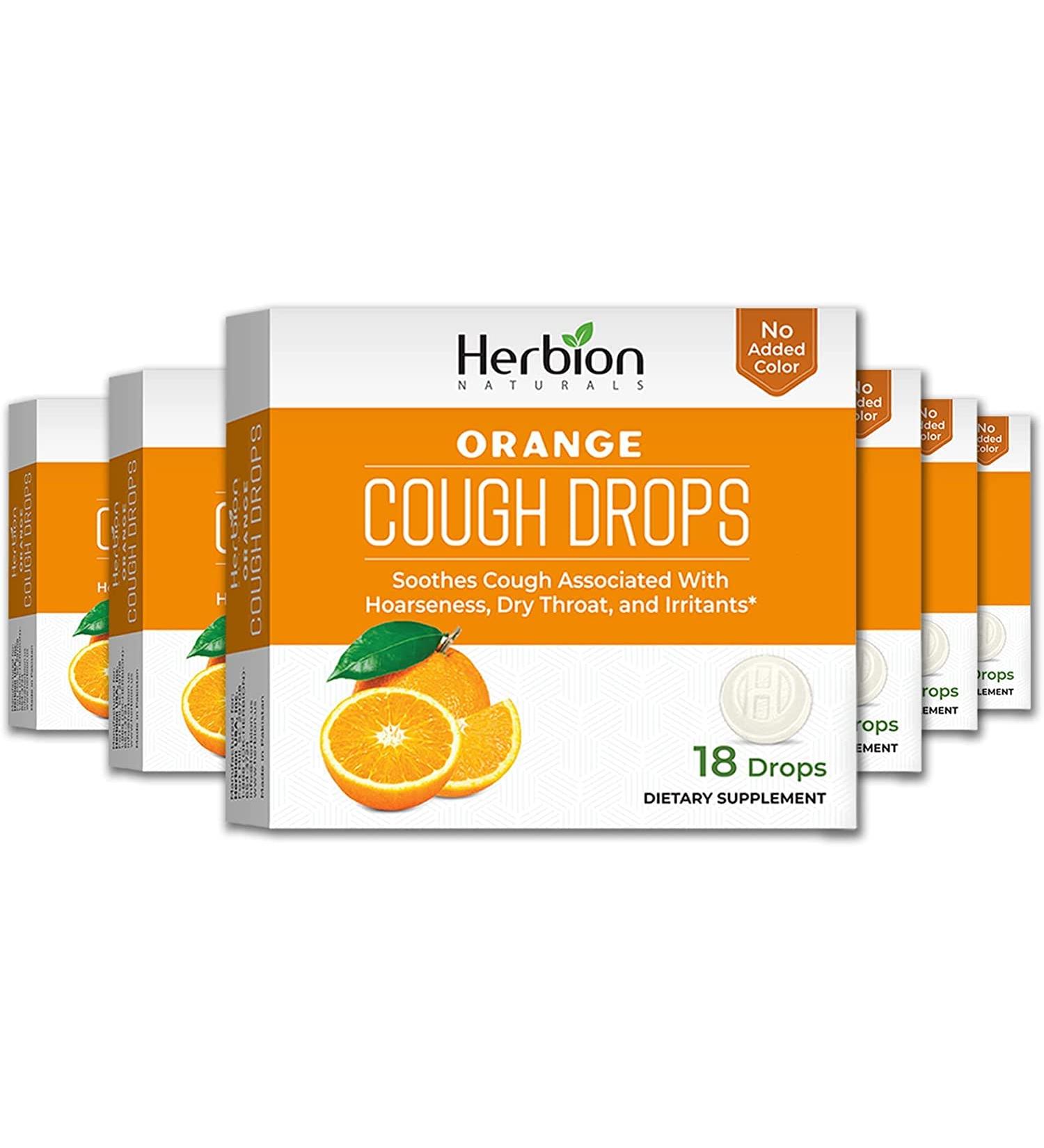 HERBION Naturals Cough Drops with Natural Orange Flavor Dietary Supplement Soothes Cough for Adults and Children Over 6 Years 18 Drops Pack of 6 - Buy Online on GoSupps.com
