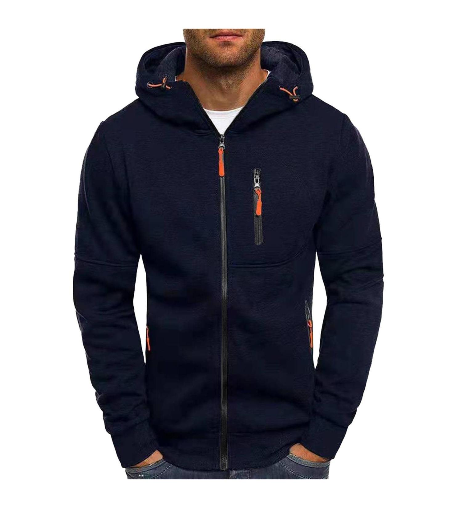 Beudylihy men's sweat jacket with hood slim fit cotton component basic men hoodie cardigan long-sleeved black hooded jacket softshell jackets with hapzutzjacket sport fitness gym 3xl marine