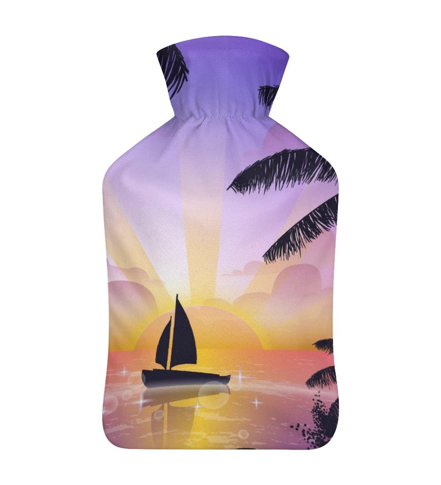 Sunset Boat Hot Water Bottle with Plush Cover - Cozy Hand Warmer for Adults & Children (26.5x15.3cm) - International Shipping Available - Buy Online on GoSupps.com