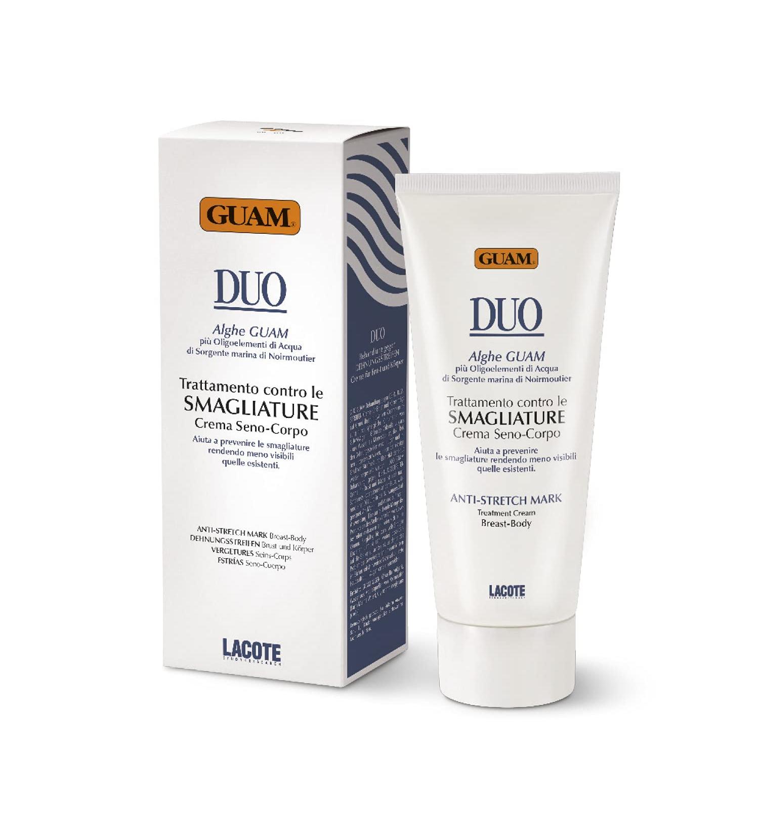 Guam duo treatment cream against stretch marks chest and body cream for the prevention of stretch marks with guam algae made in Italy 200 ml pack