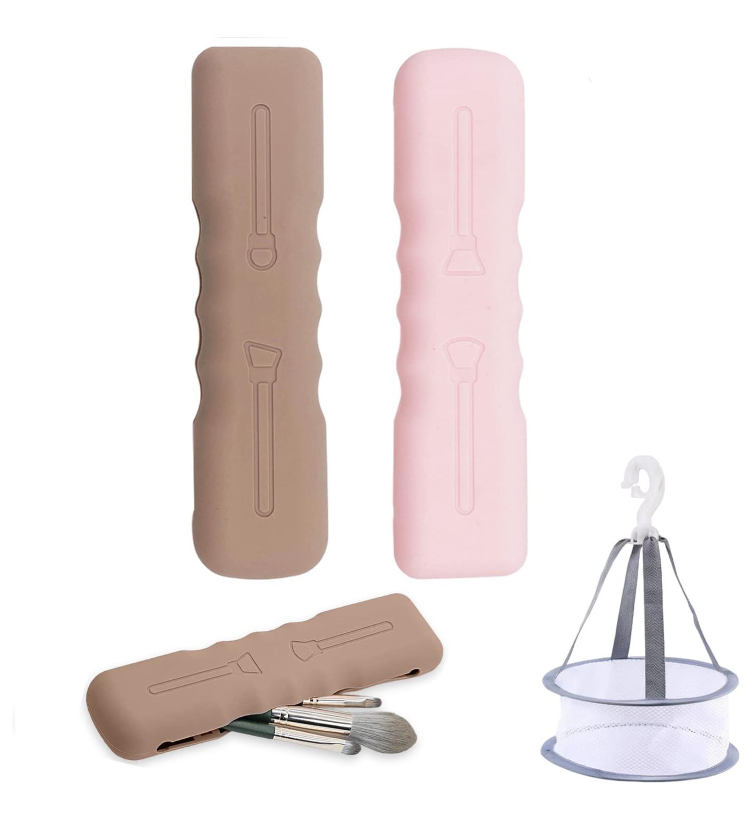 Kicpot Travel Makeup Brush Holder & Drying Net Organizer - Pink&Brown - Buy Online on GoSupps.com