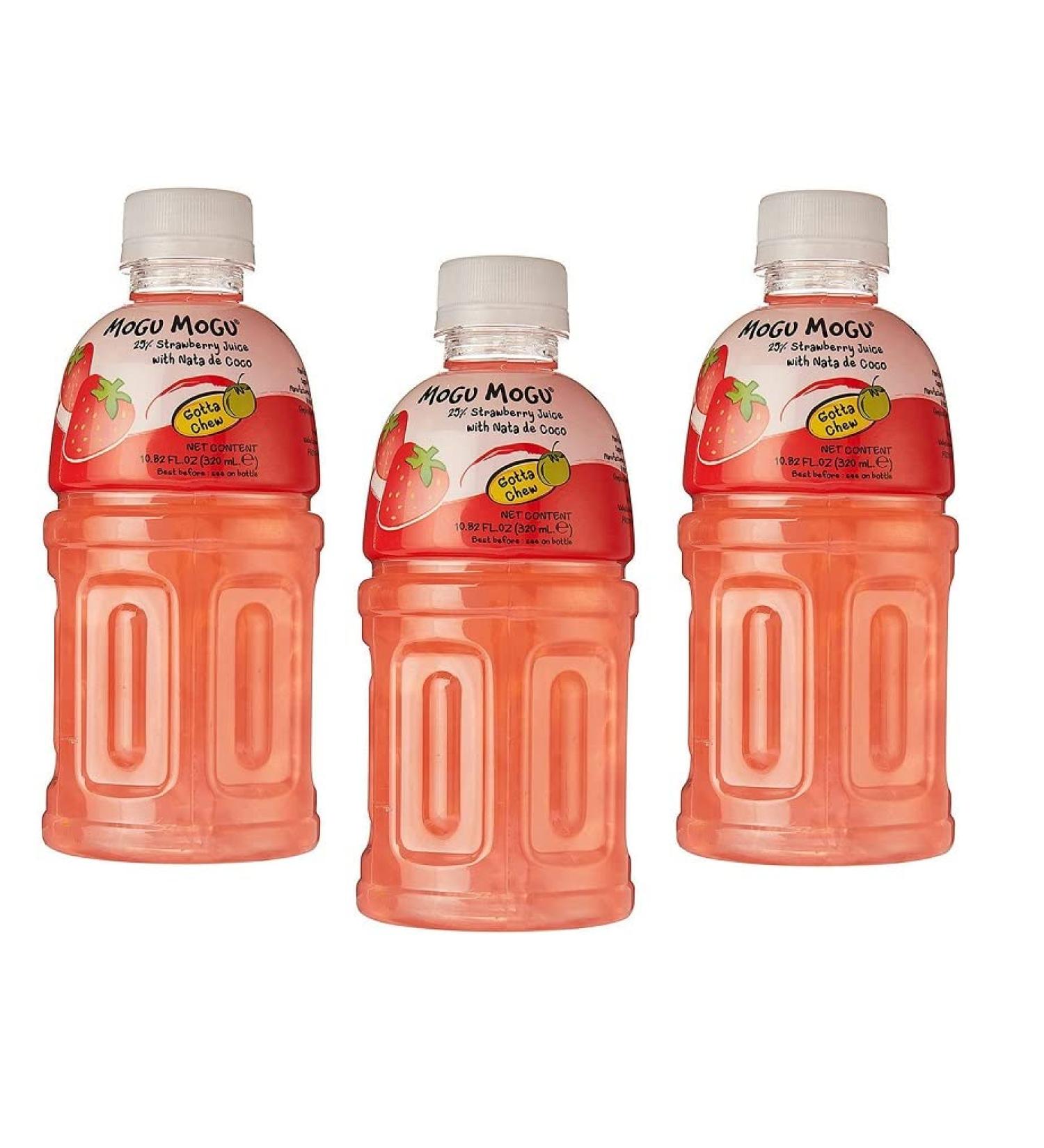  Italian Gourmet E.R. 3 x Mogu Mogu Fragola Drinks with Strawberry Flavour and Disposable PET Bottle Nata de Coco 320ml - Buy Online on GoSupps.com