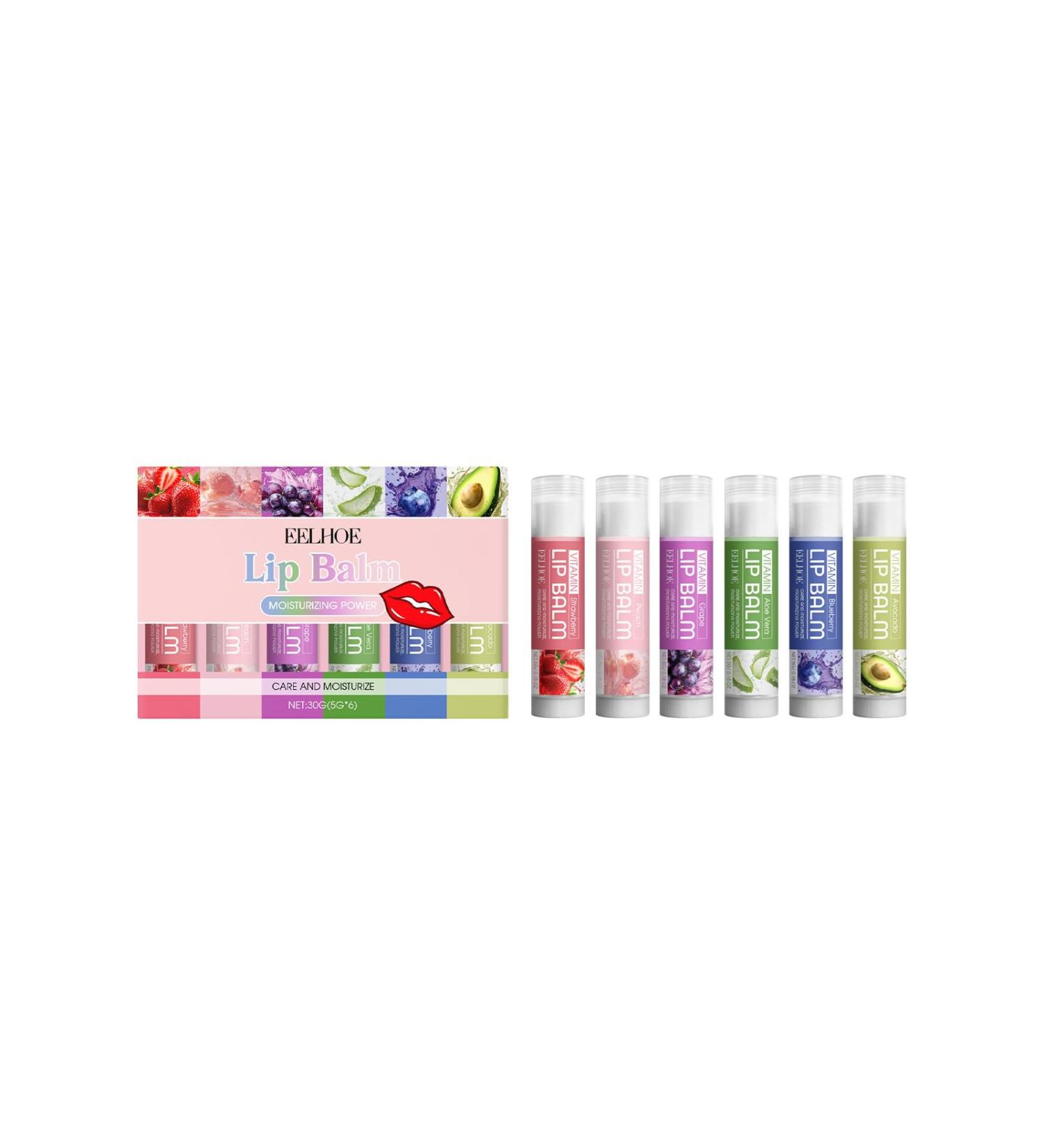 Lip Balm Set Moisturizing & Softening Lip Care Hydrating Lip Balm with Beeswax Mineral Oil & Vitamin E Smoothes Nourishes & Locks in Moisture 6 Flavors - Buy Online on GoSupps.com