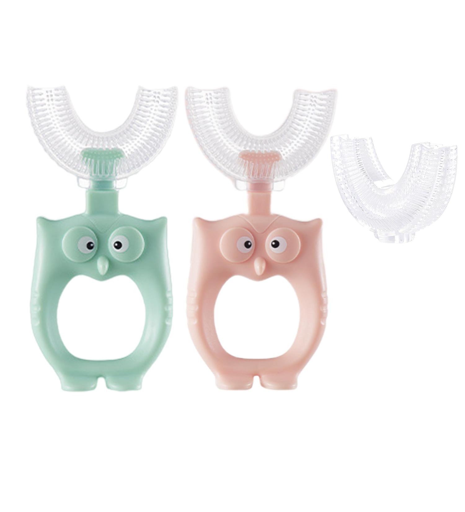 Buy 360 U-Shaped Toothbrush for Toddlers & Kids (Ages 2-8) Green & Pink Owls Interchangeable Heads & Incentive Stickers for Fun Brushing! - Buy Online on GoSupps.com