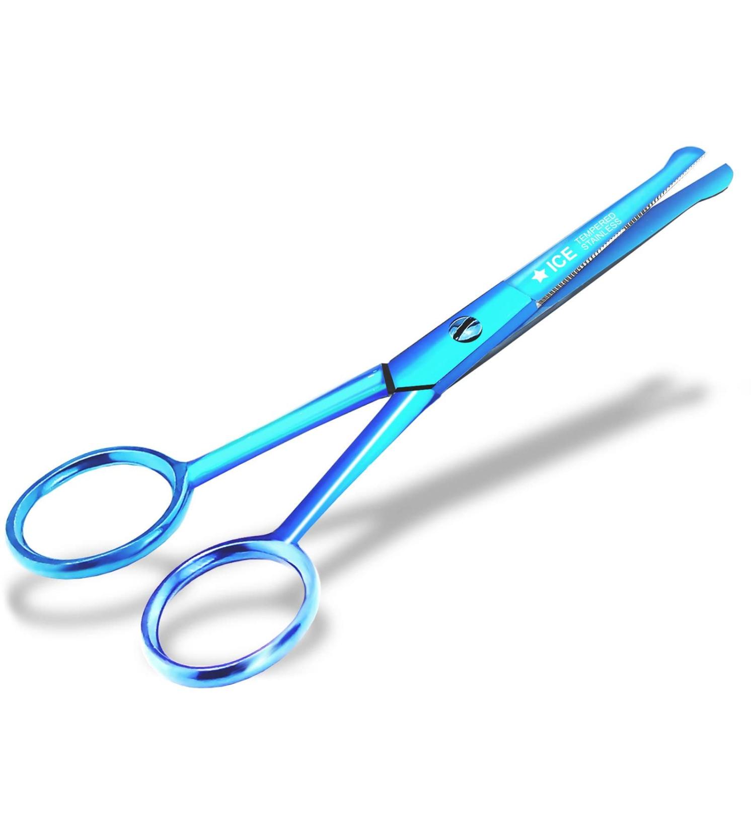 Blue Titanium Beard Scissors - Precision Moustache & Nose Hair Scissors with Micro Serration | International Shipping Available - Buy Online on GoSupps.com