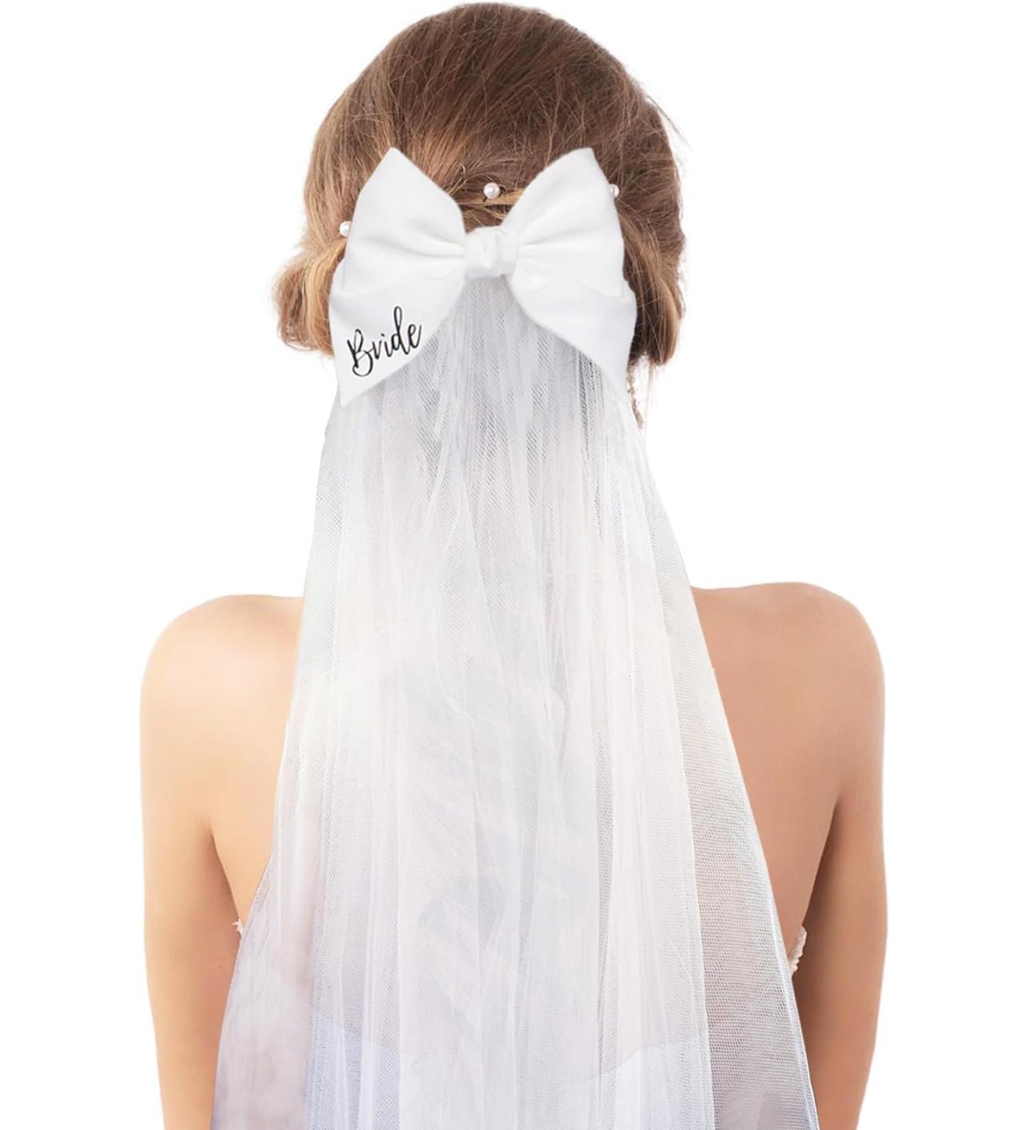 Elegant Bridal Hair Bow Veil Hair Clips Set - Perfect for Prom Wedding and Bachelorette Party Decorations - Ideal Bridal Shower Gift for the Bride-To-Be (White) - Buy Online on GoSupps.com