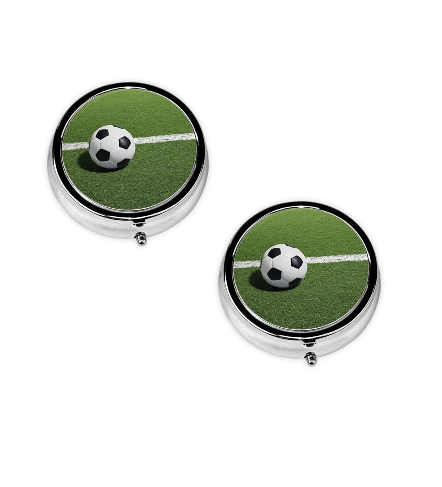 Green Grass Soccer Print Mini Round Pill Box | 3 Compartment Travel Organizer | Portable Pill Case for Home & Office - Buy Online on GoSupps.com