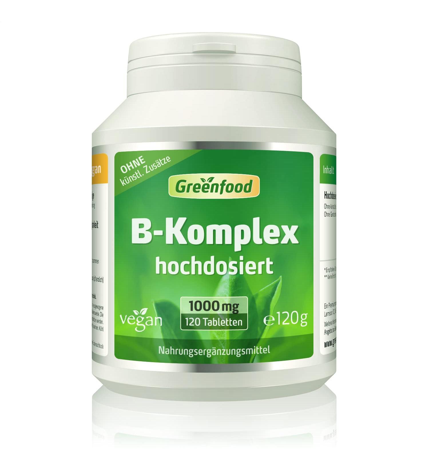 Greenfood B-Complex 50 - High Dose 120 Vegan Tablets | All B Vitamins for Nerve Immune Energy Skin & Hair Health - Buy Online on GoSupps.com