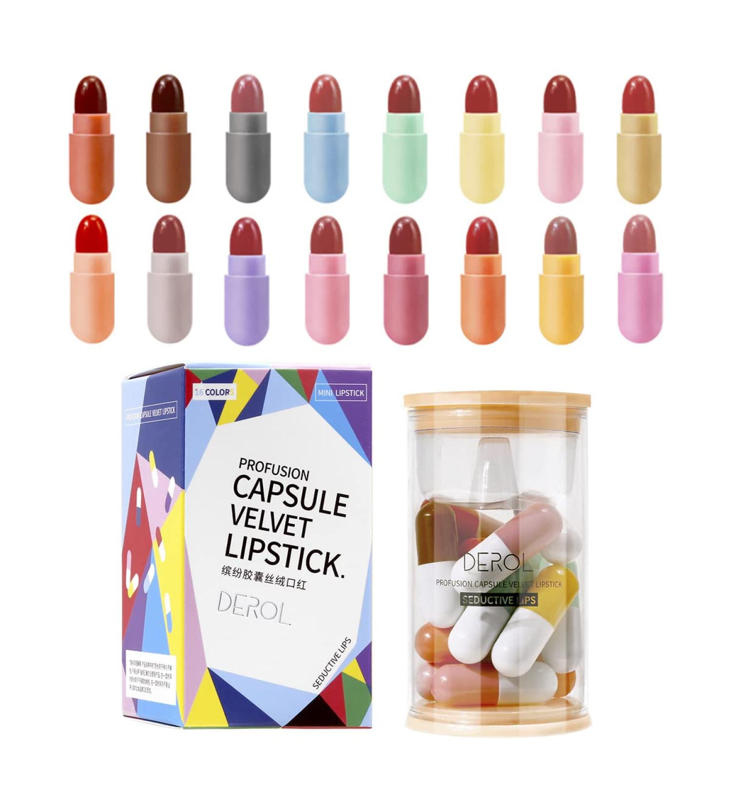 Mini Cute Capsule Lipstick Set - 16 Matte Velvet Waterproof Colors | Long Lasting Nonstick Easy Apply - Buy Online on GoSupps.com