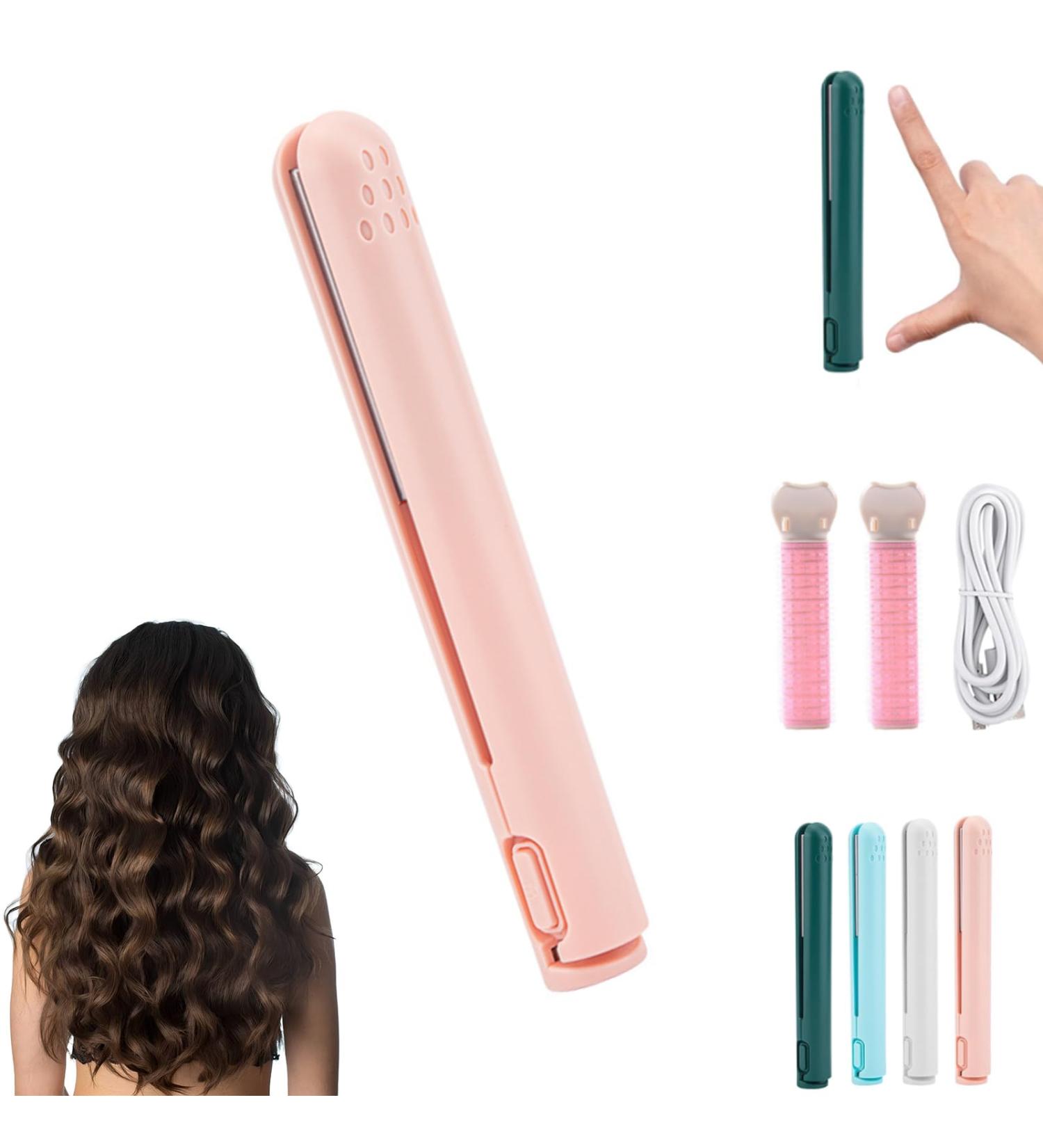Portrayi Mini Dual-Purpose Curling Iron - 2-in-1 Ceramic Hair Curler & Straightener | Portable Cordless Travel Tool for All Hair Types (Pink - Buy Online on GoSupps.com